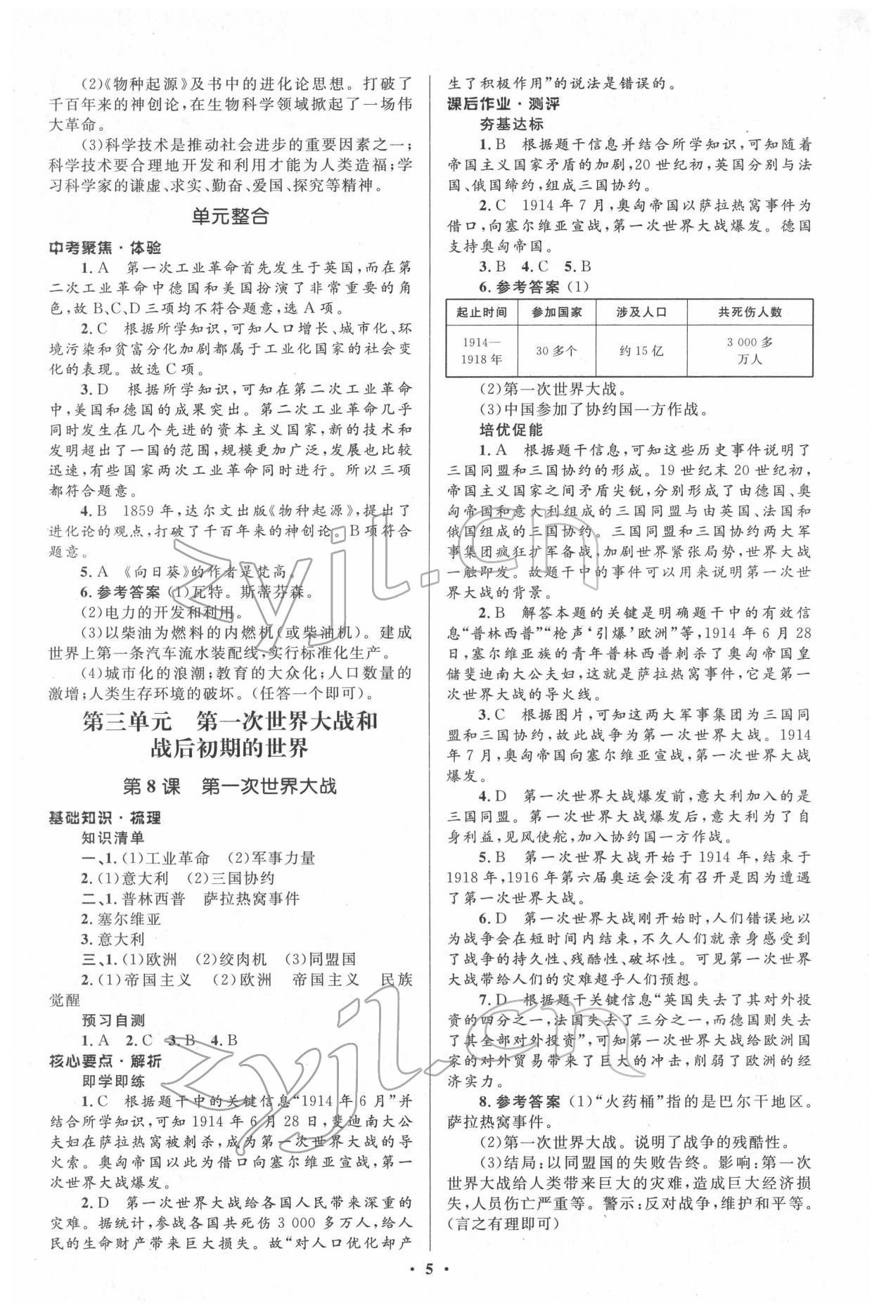 2022年人教金學(xué)典同步解析與測(cè)評(píng)學(xué)考練九年級(jí)歷史下冊(cè)人教版 參考答案第5頁