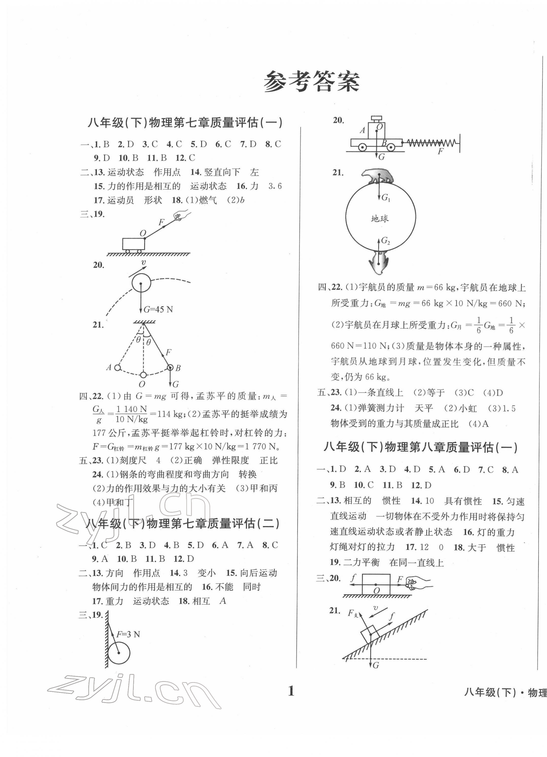 2022年學(xué)業(yè)質(zhì)量測(cè)試薄八年級(jí)物理下冊(cè)人教版 第1頁(yè)