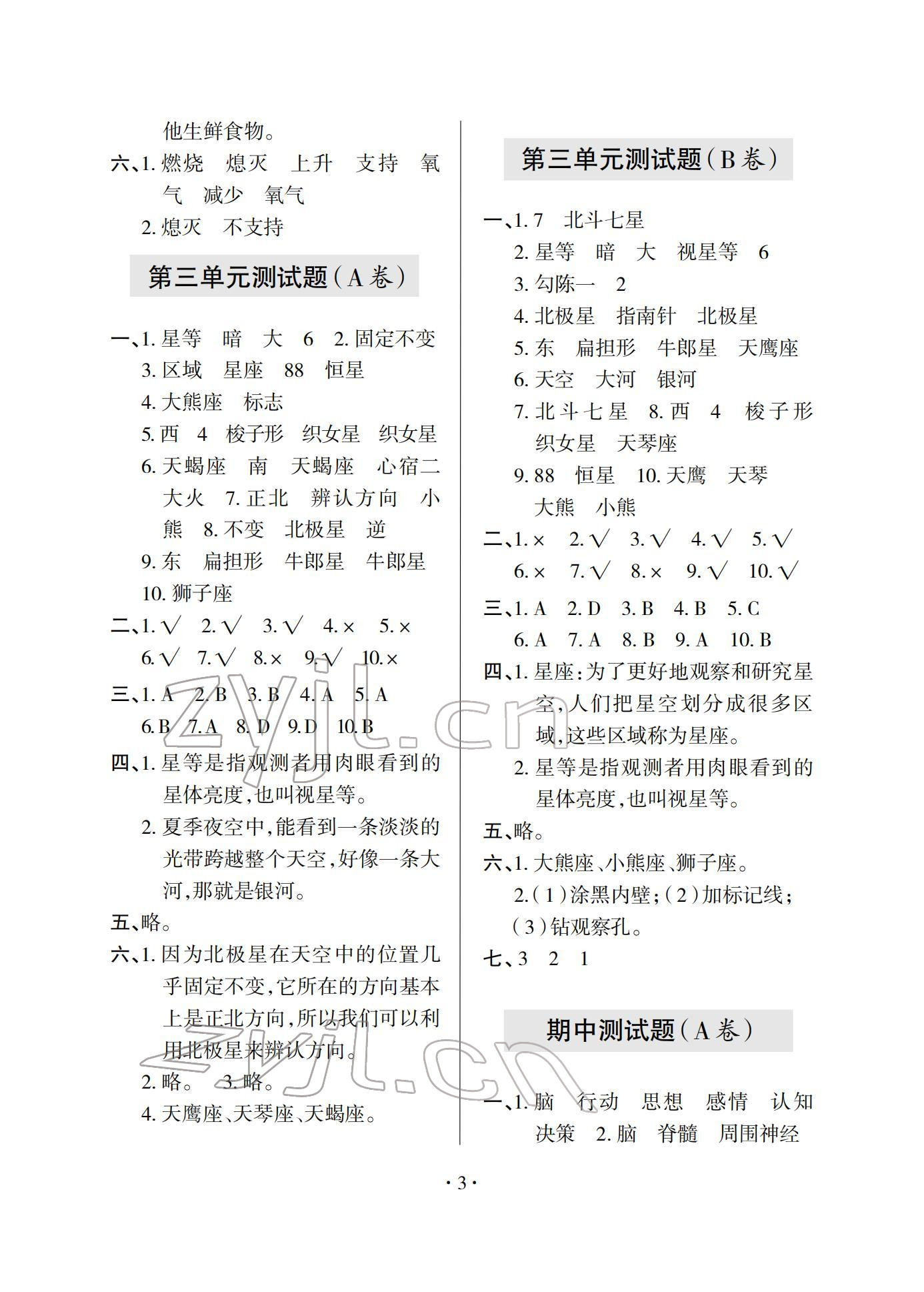 2022年单元自测试卷五年级科学下学期青岛版 参考答案第3页