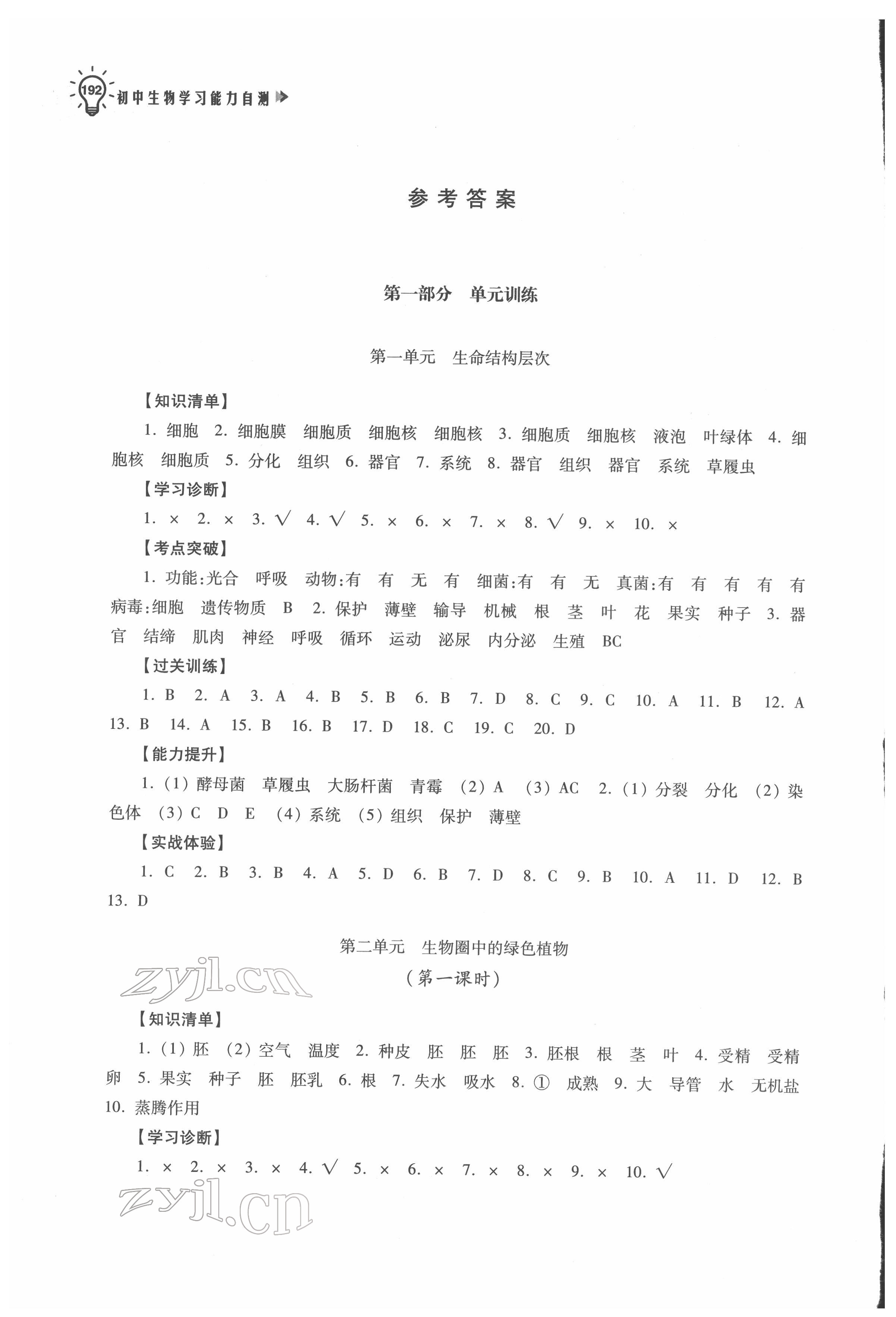 2022年初中生物學(xué)習(xí)能力自測(cè) 第1頁