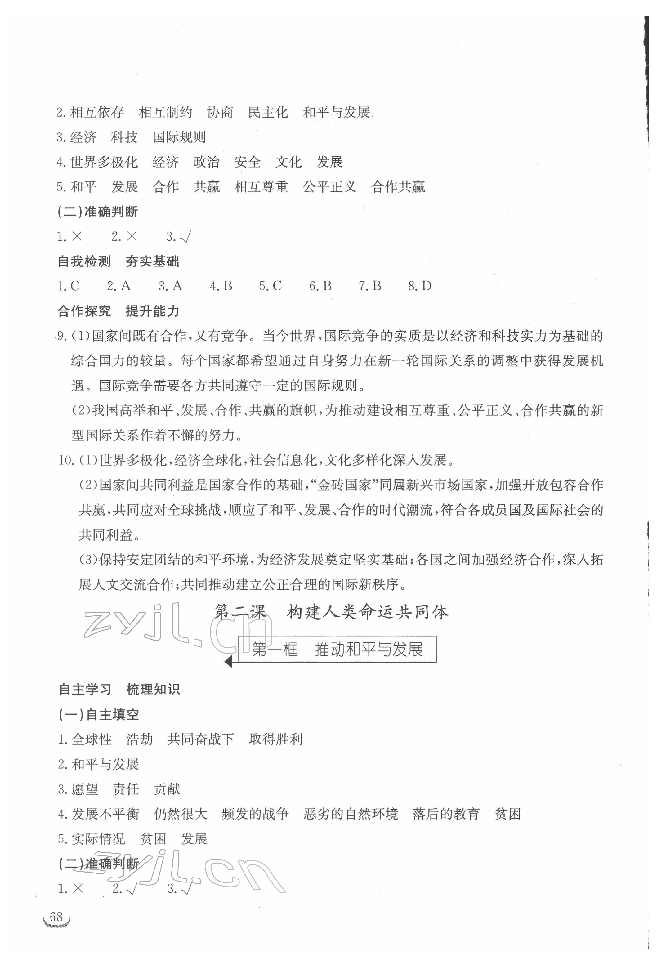 2022年长江作业本同步练习册九年级道德与法治下册人教版 第2页