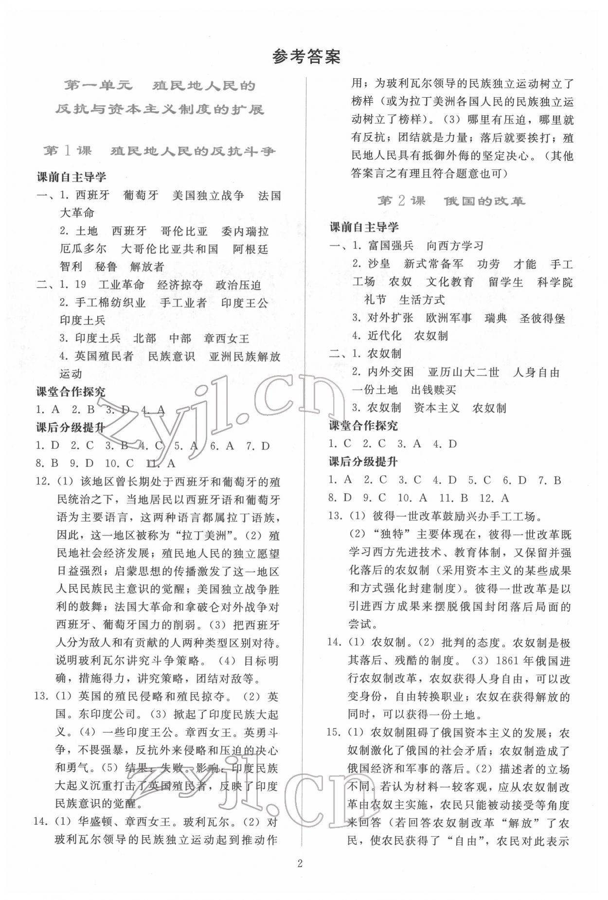 2022年同步轻松练习九年级中国历史下册人教版 第1页