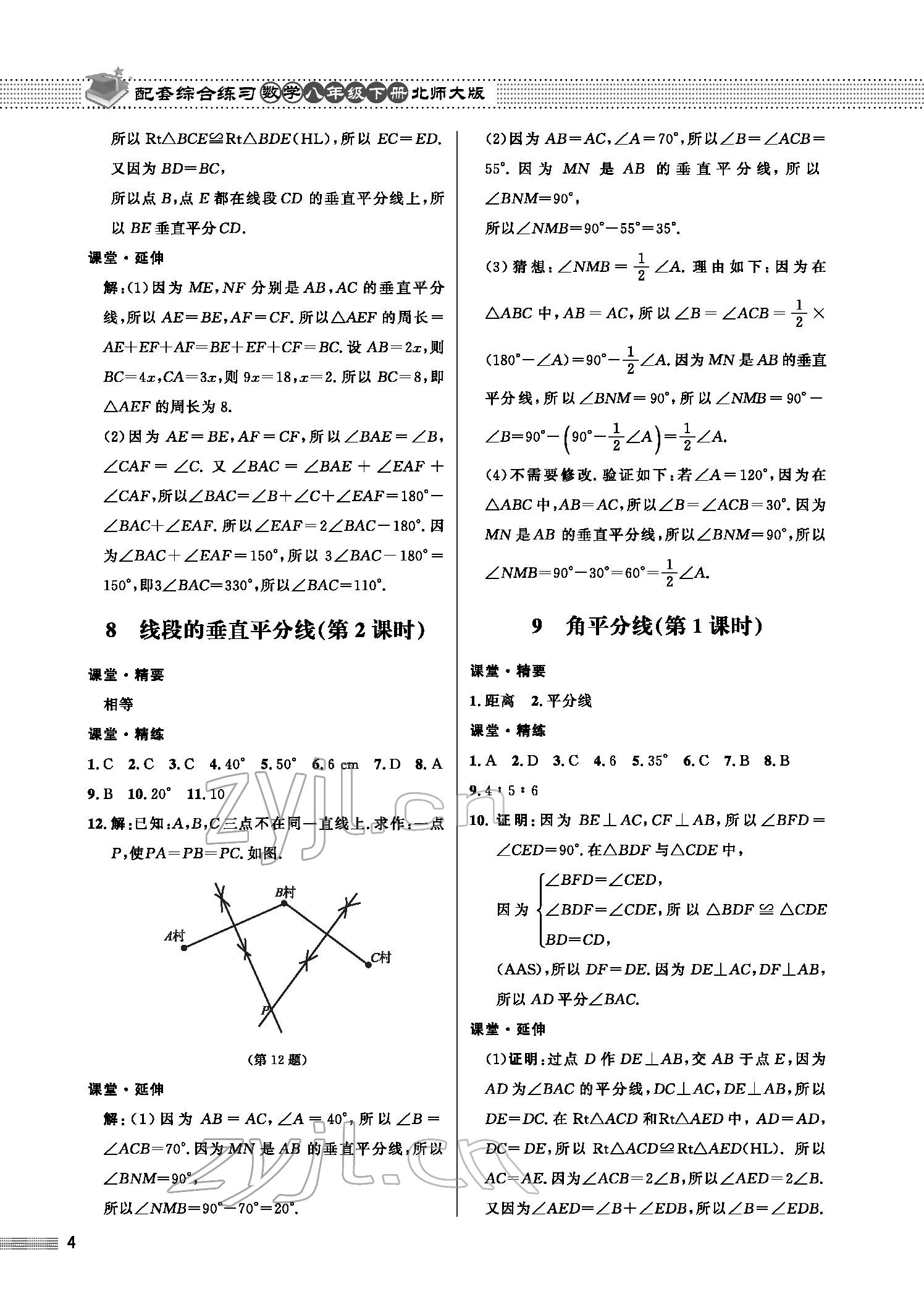 2022年配套综合练习八年级数学下册北师大版 参考答案第4页