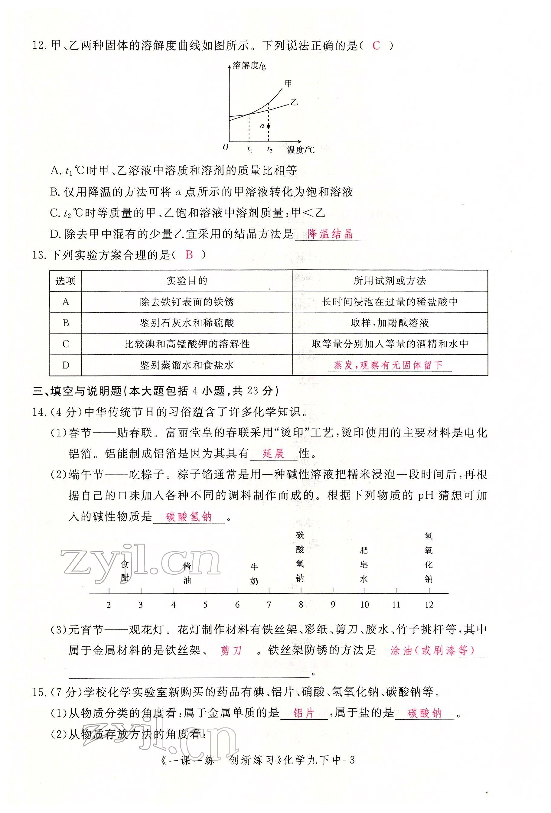 2022年一课一练创新练习九年级化学下册人教版 第21页