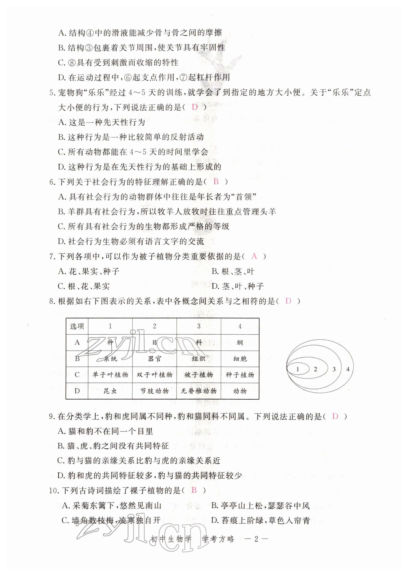 2022年芝麻开花学考方略生物人教版 参考答案第39页