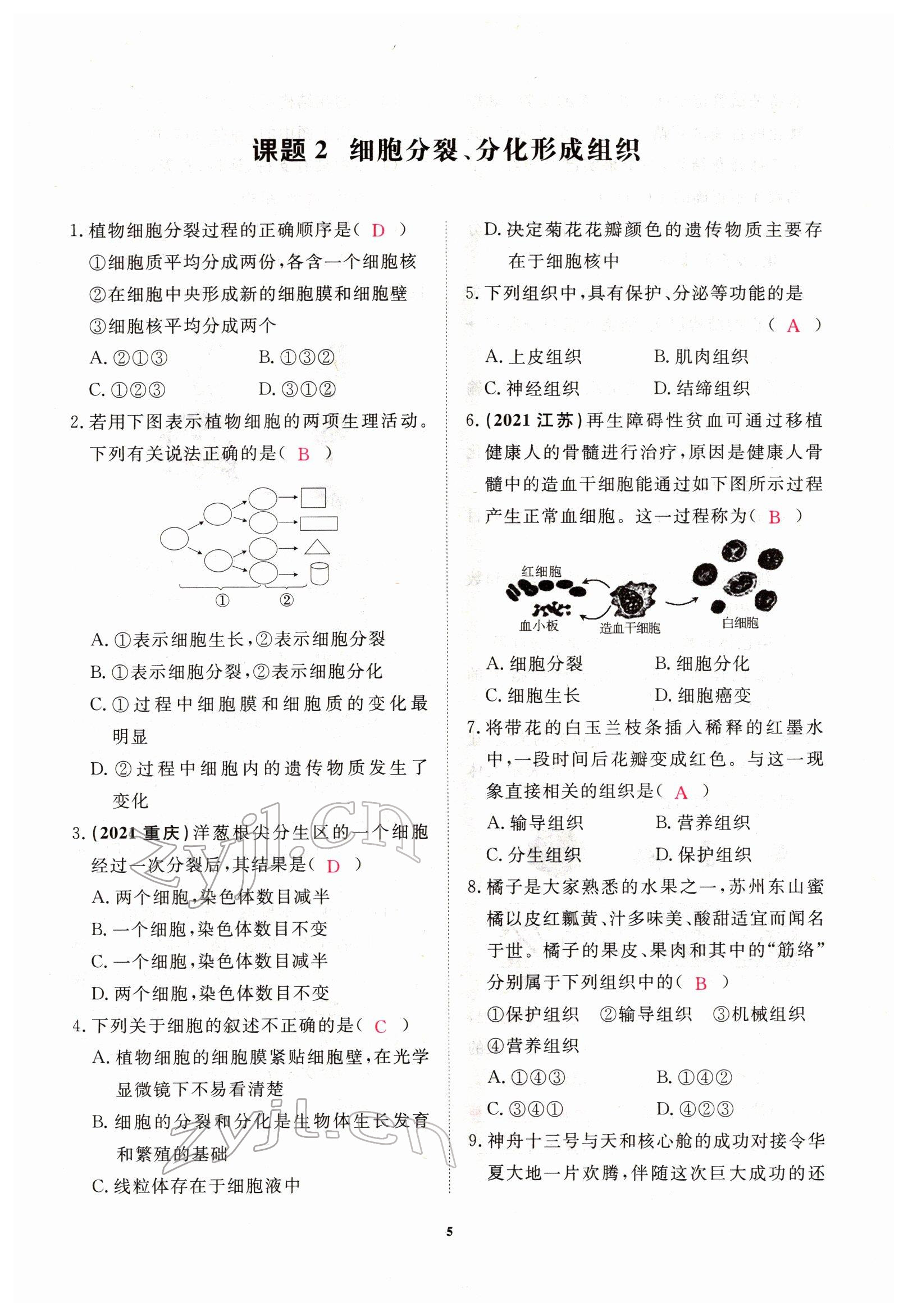 2022年芝麻开花学考方略生物人教版 参考答案第19页