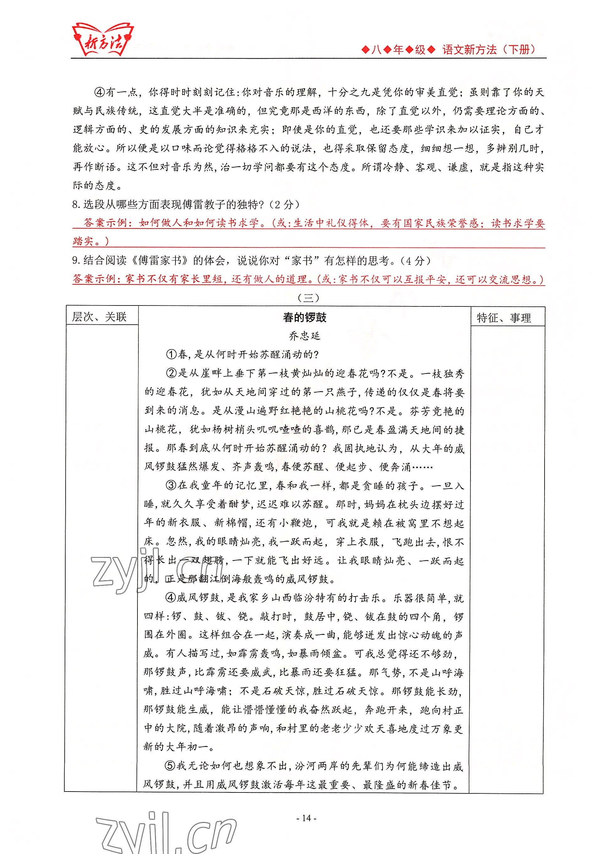 2022年新方法八年級(jí)語(yǔ)文人教版 參考答案第14頁(yè)