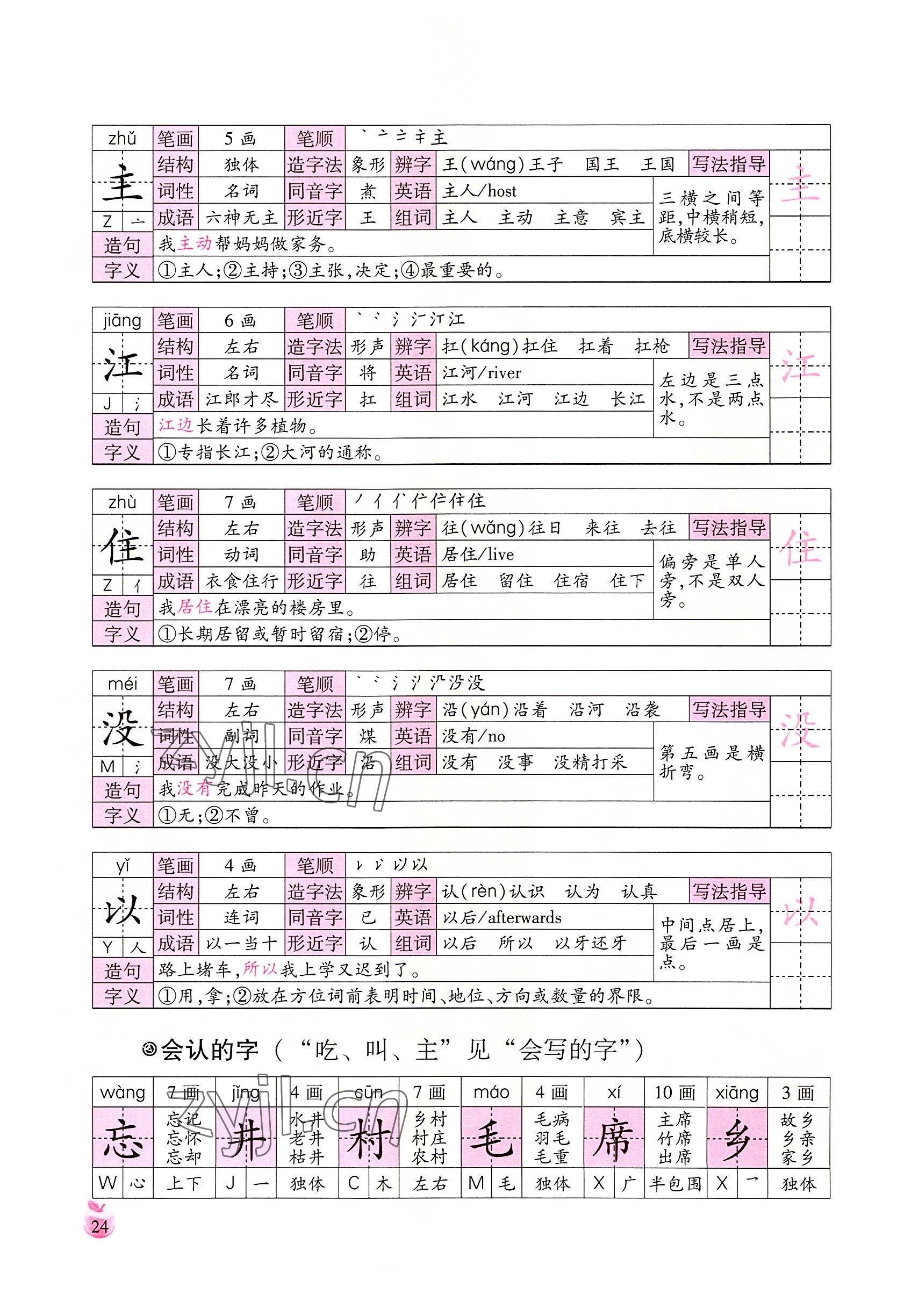 2022年小学生词语手册云南教育出版社一年级语文下册人教版 参考答案第24页