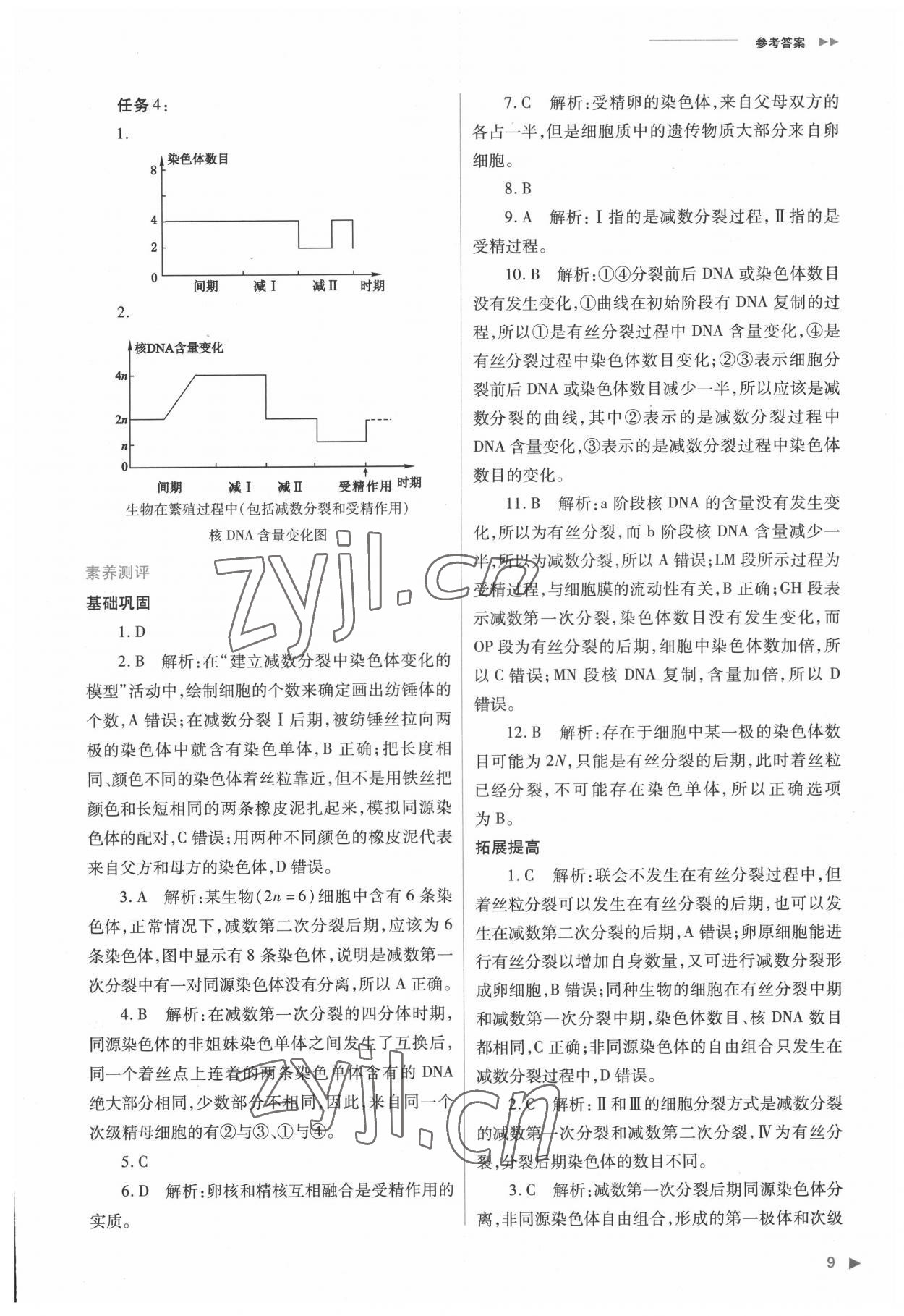 2022年普通高中新課程同步練習冊高中生物必修2人教版 參考答案第9頁