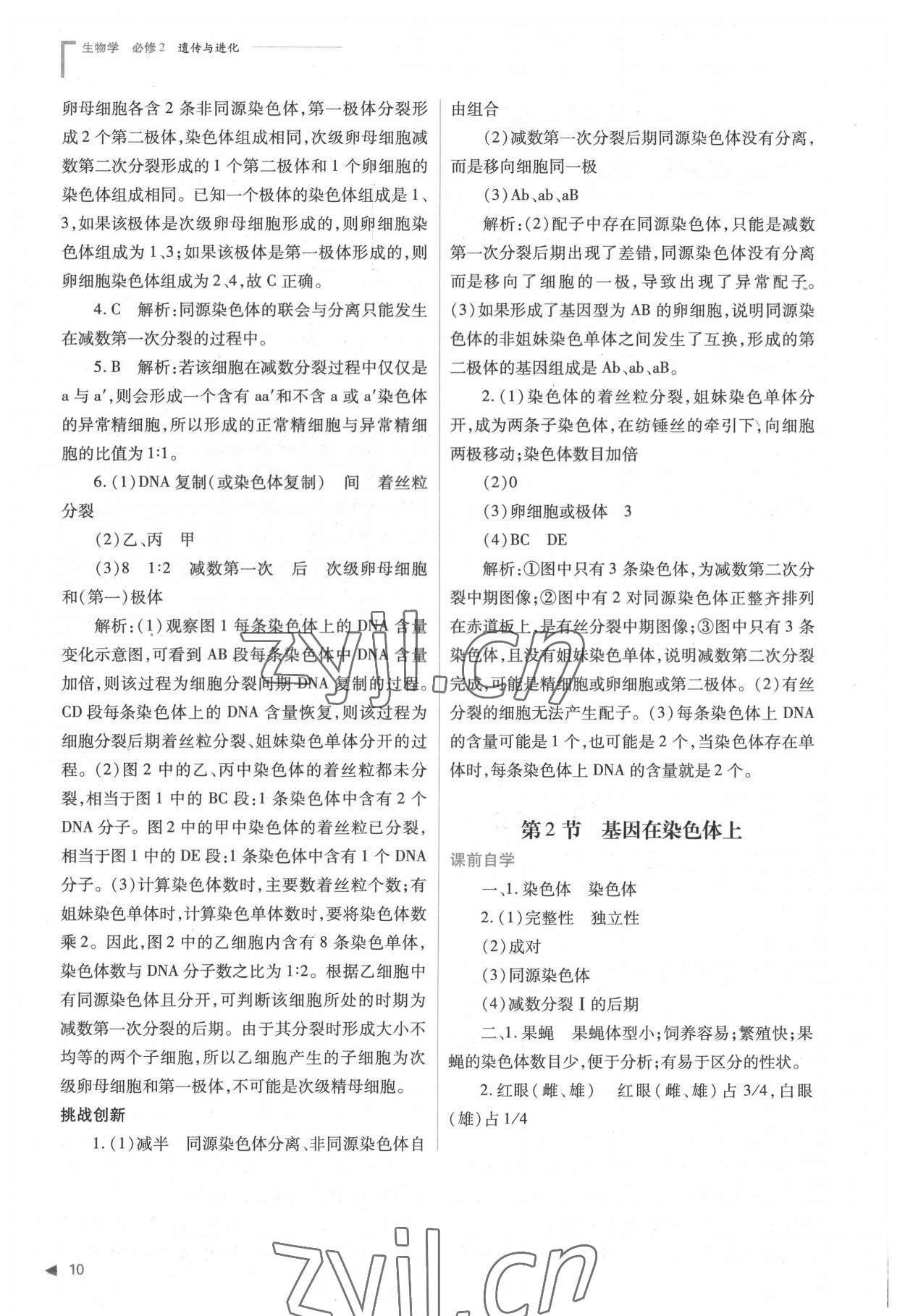 2022年普通高中新課程同步練習(xí)冊(cè)高中生物必修2人教版 參考答案第10頁(yè)