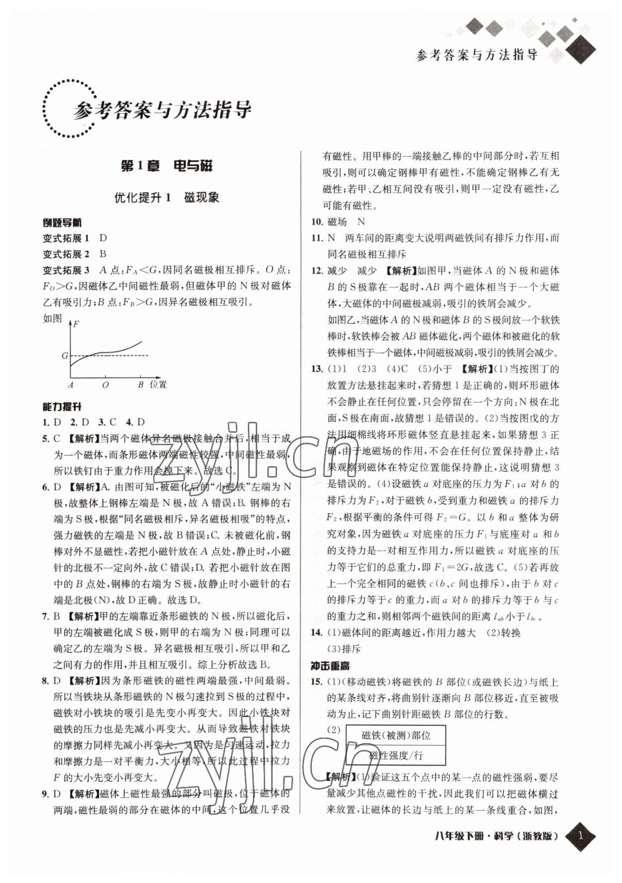 2022年励耘新培优八年级科学下册浙教版 参考答案第1页