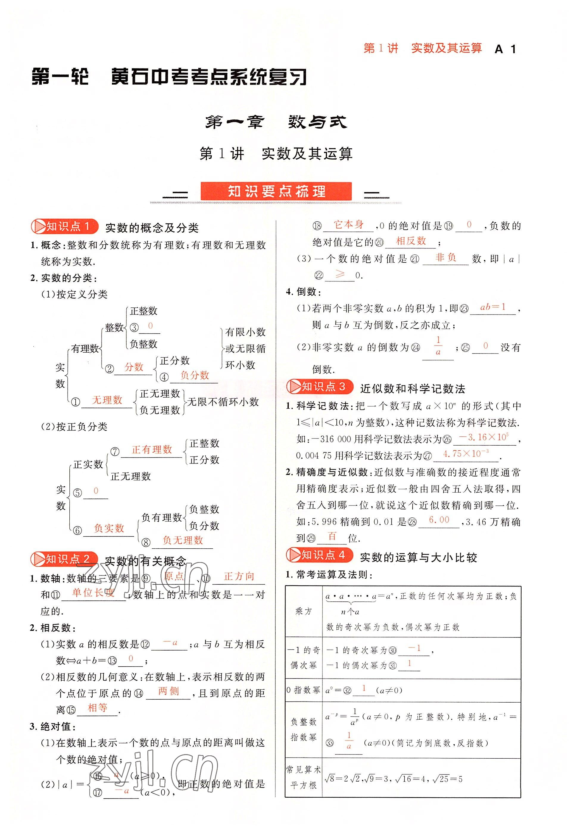 2022年中考先锋吉林出版集团数学黄石专版 参考答案第1页