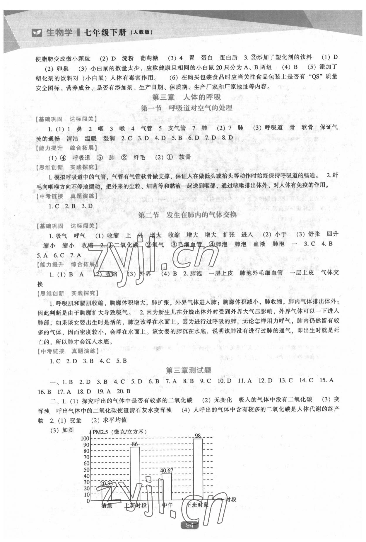 2022年新課程生物學能力培養(yǎng)七年級下冊人教版 參考答案第3頁