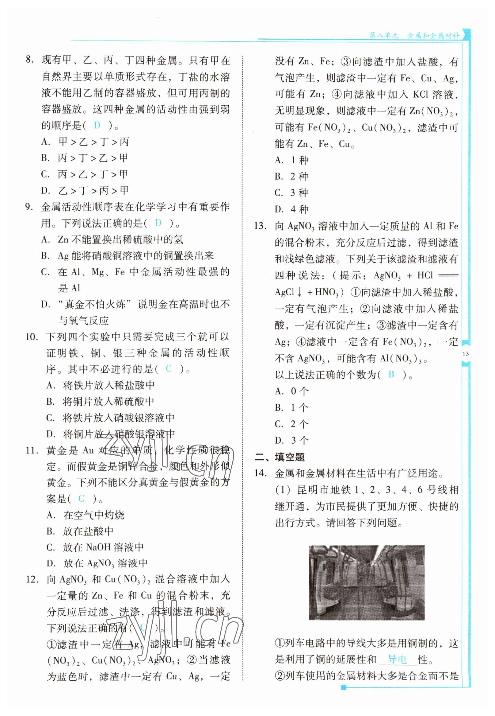 2022年云南省標準教輔優(yōu)佳學案九年級化學下冊人教版 參考答案第13頁