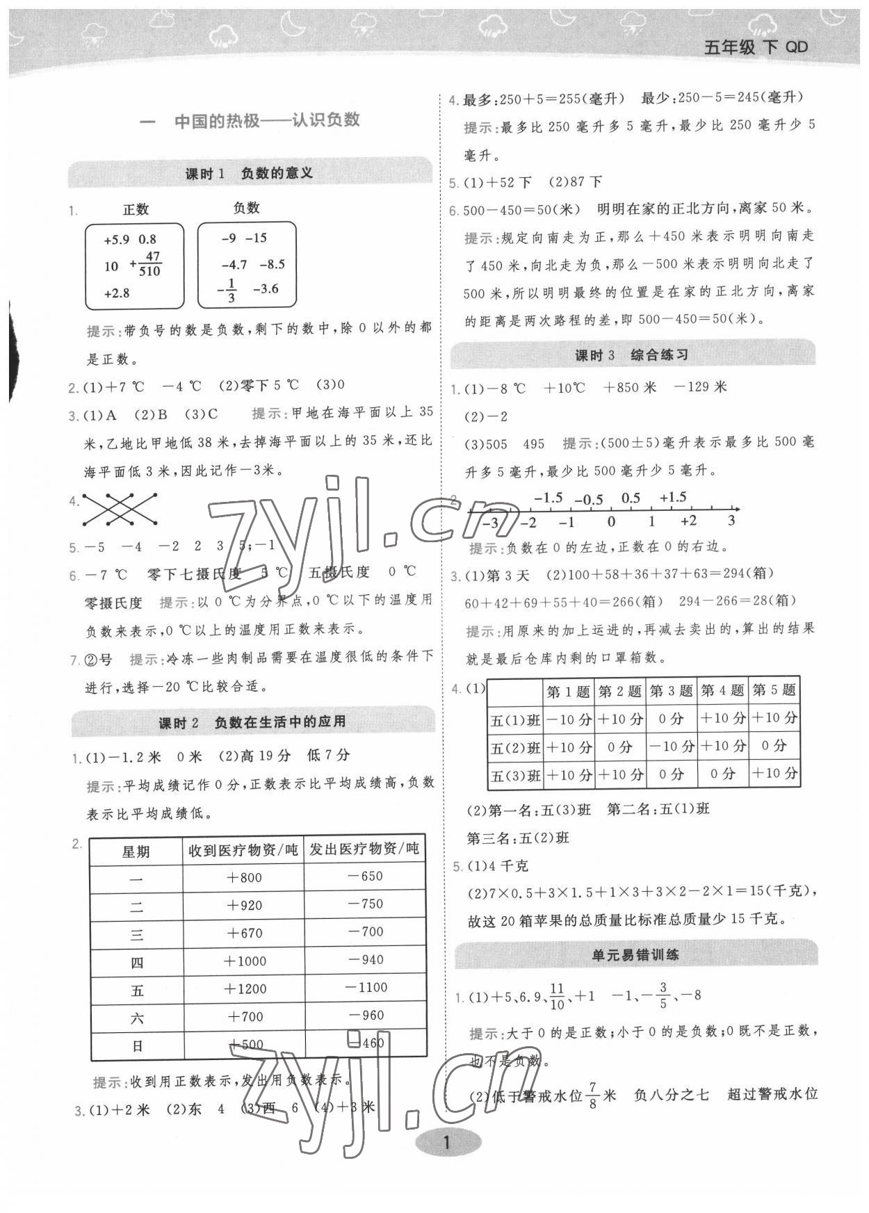 2022年黃岡同步練一日一練五年級數(shù)學下冊青島版 參考答案第1頁