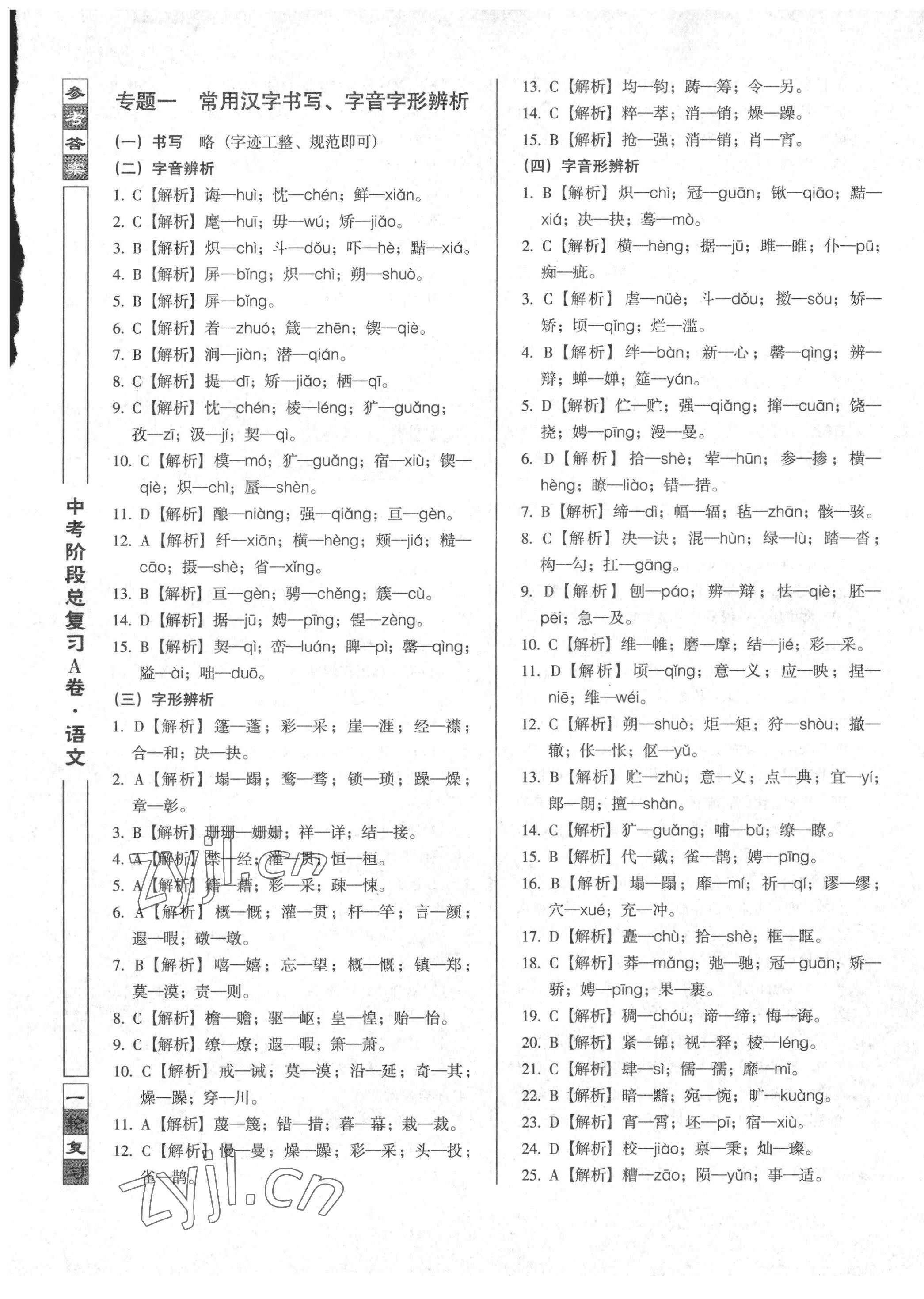 2022年中考阶段总复习语文A卷 第1页