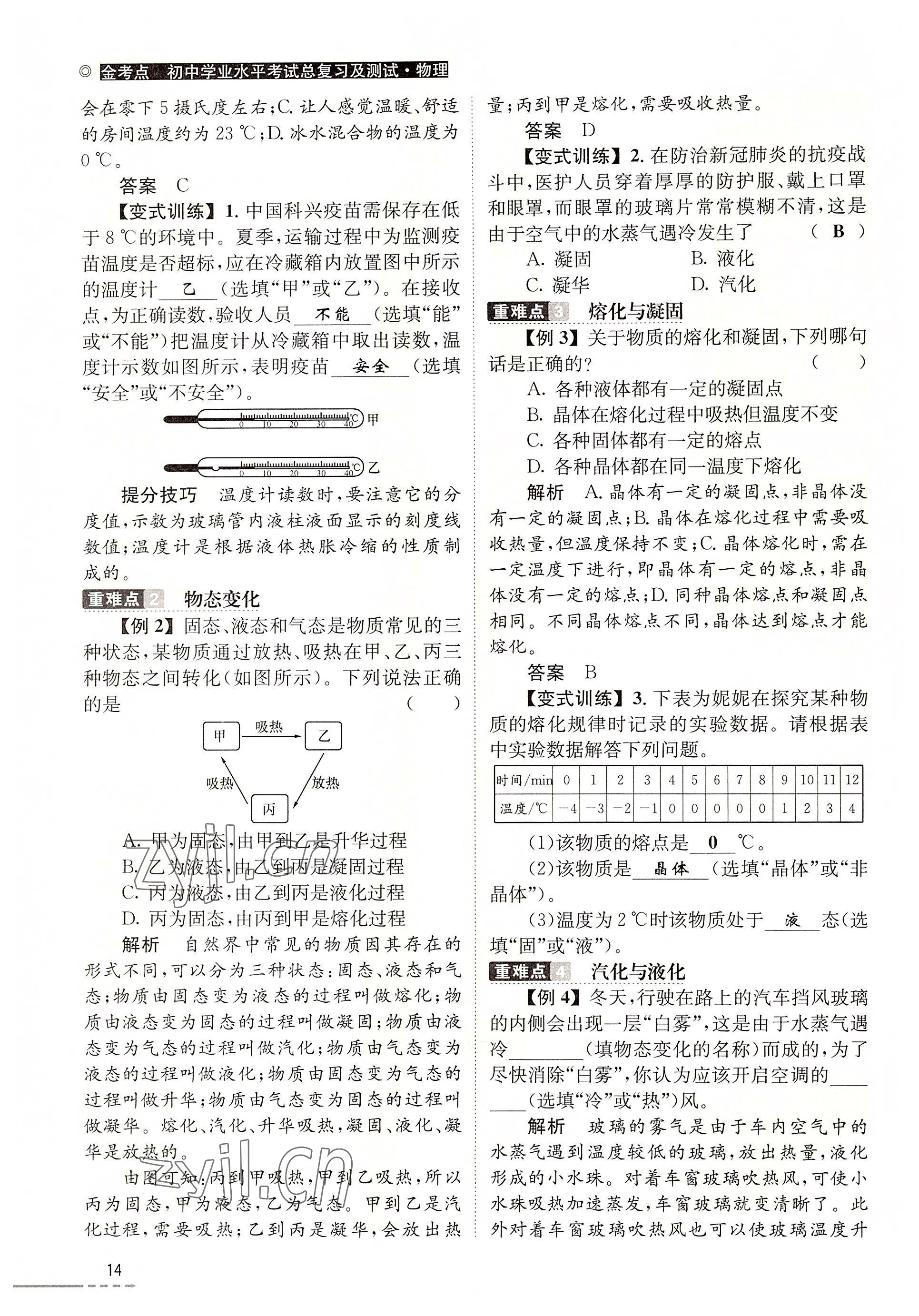 2022年云南省初中學(xué)業(yè)水平考試總復(fù)習(xí)及測試中考物理 參考答案第14頁