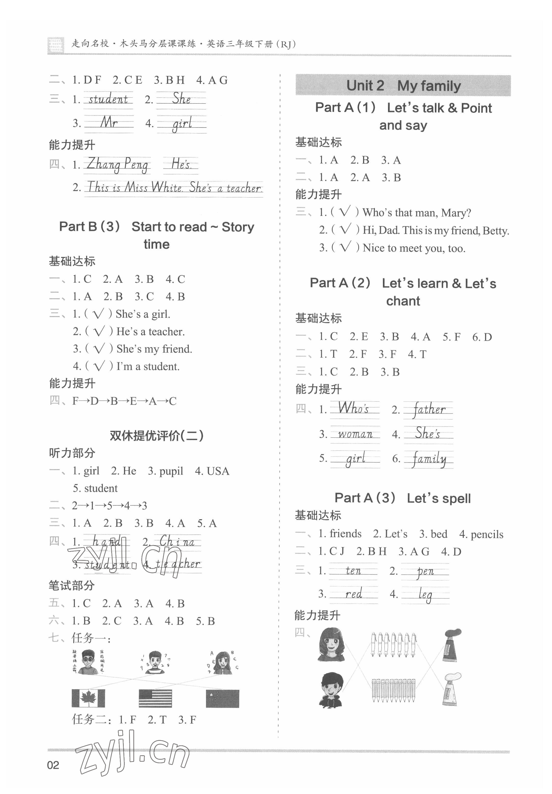 2022年木頭馬分層課課練三年級(jí)英語下冊(cè)人教版 參考答案第2頁