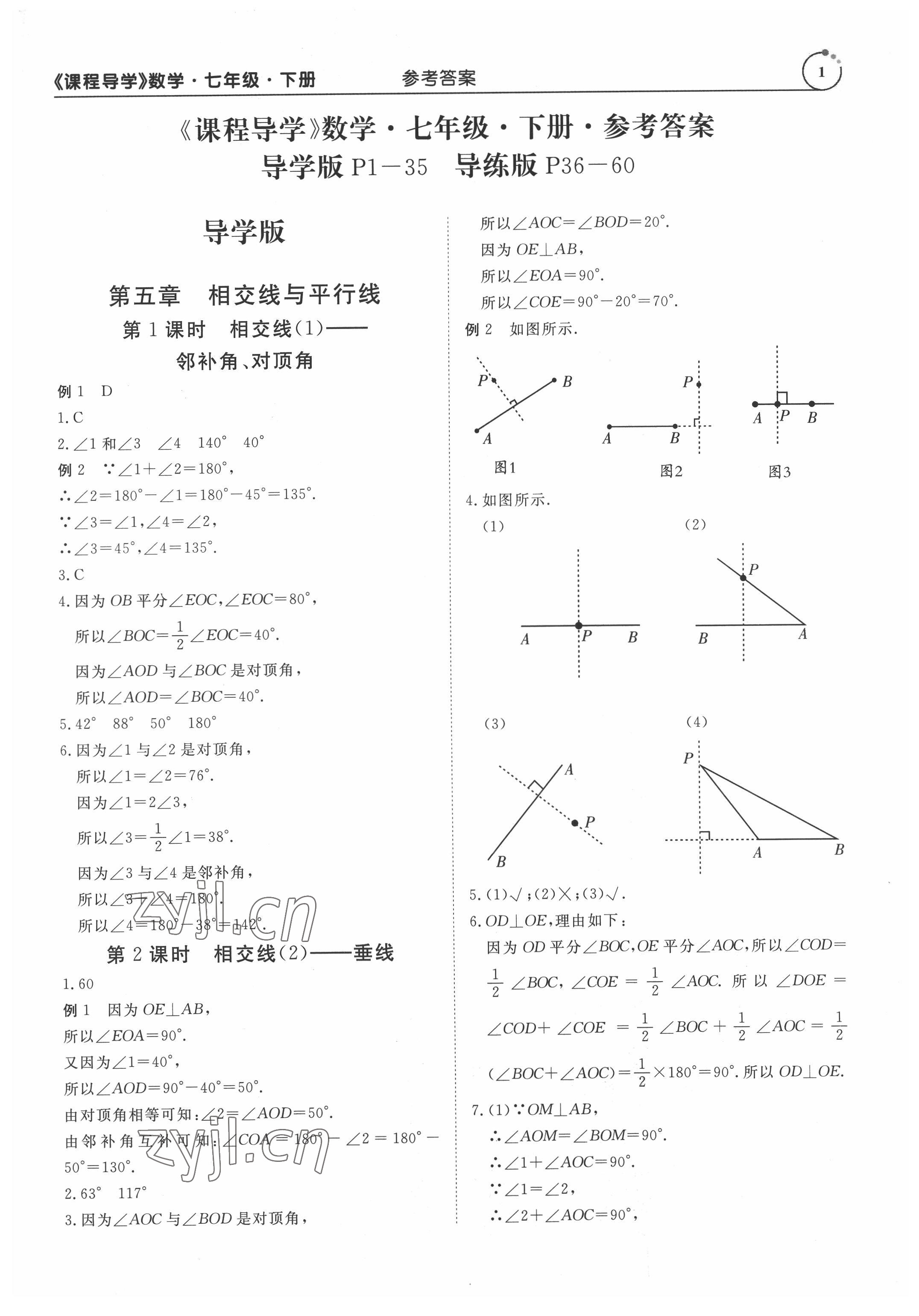 2022年课程导学七年级数学下册人教版 参考答案第1页