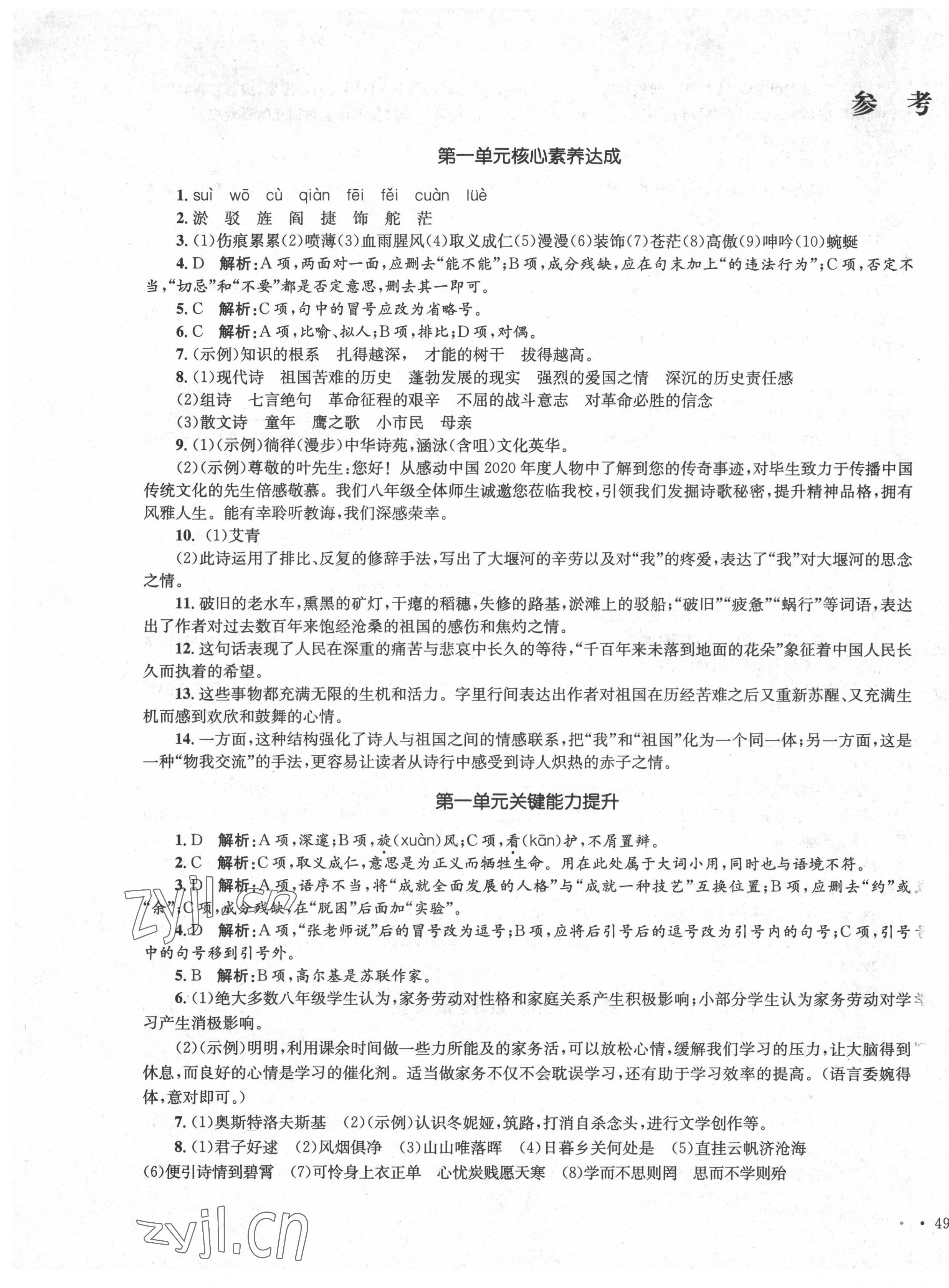 2022年学科素养与能力提升九年级语文下册人教版 第1页