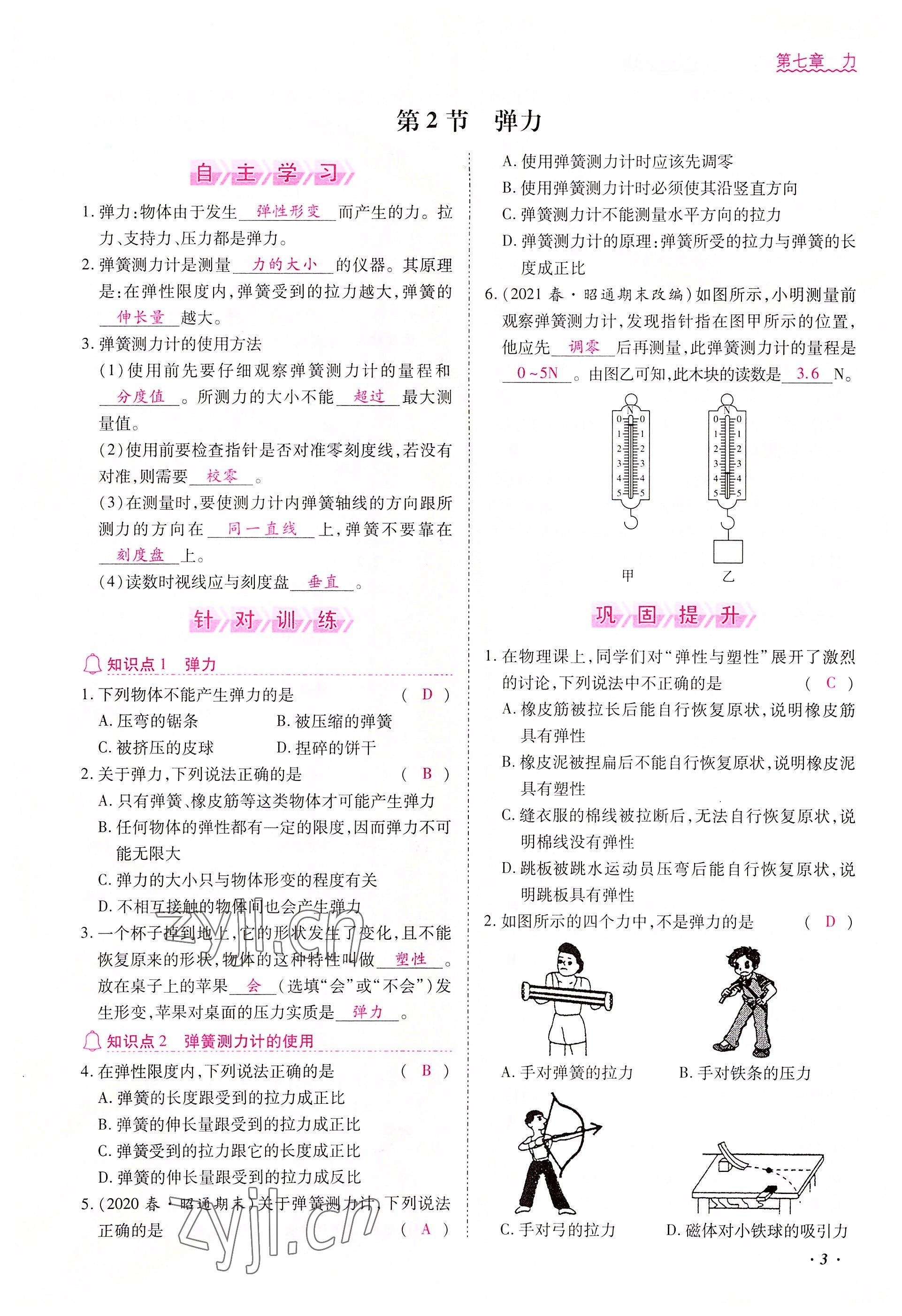 2022年本土攻略八年級物理下冊人教版 參考答案第3頁