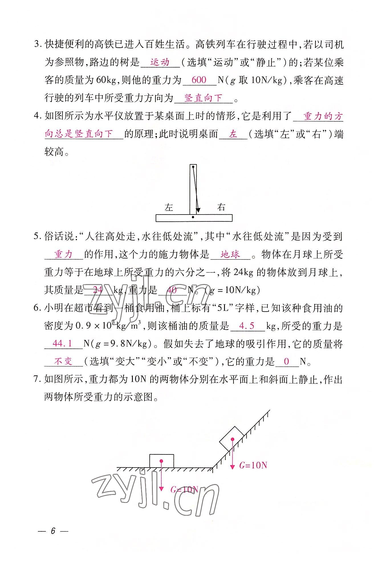 2022年本土攻略八年級(jí)物理下冊(cè)人教版 參考答案第6頁(yè)