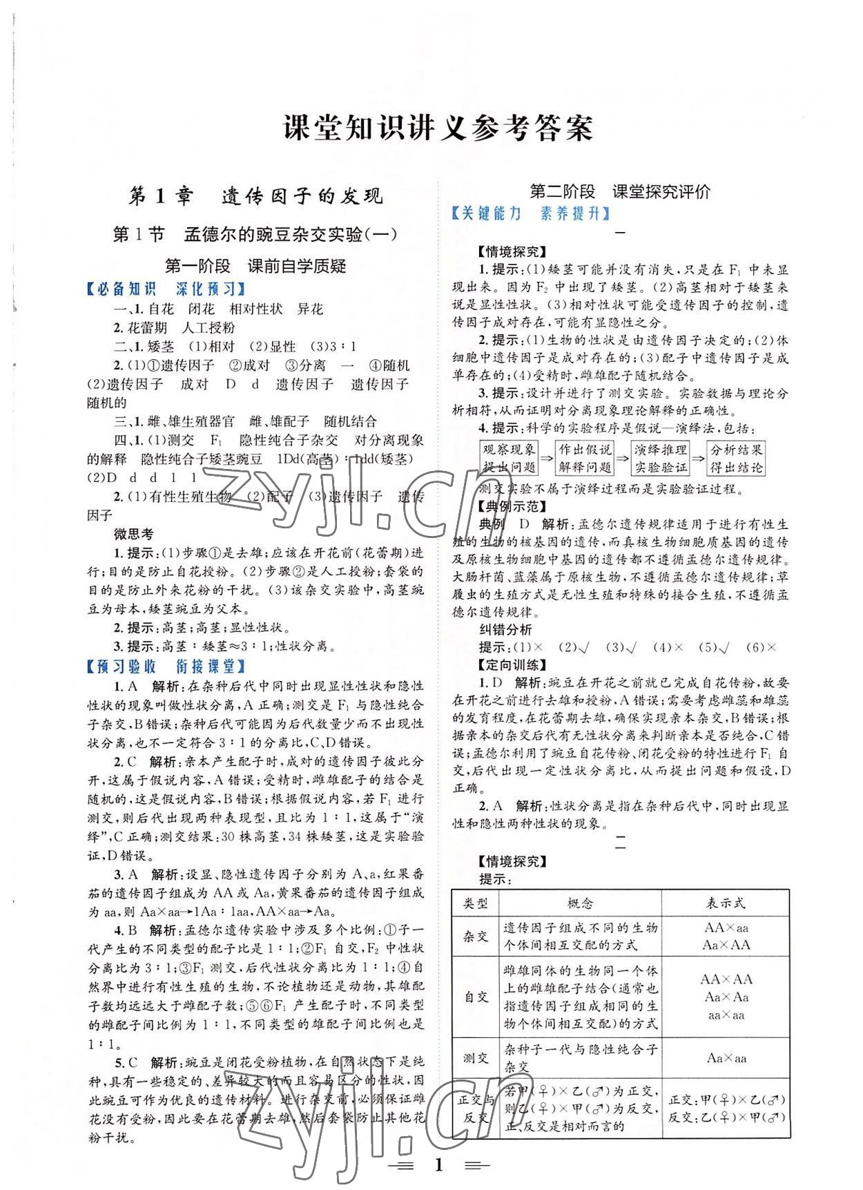 2022年點金訓(xùn)練精講巧練高中生物必修2人教版 參考答案第1頁