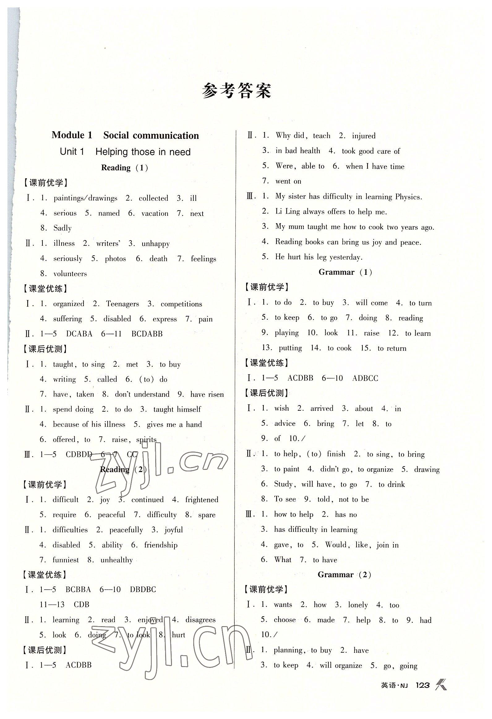 2022年全優(yōu)點(diǎn)練課計(jì)劃八年級(jí)英語(yǔ)下冊(cè)滬教版 參考答案第1頁(yè)