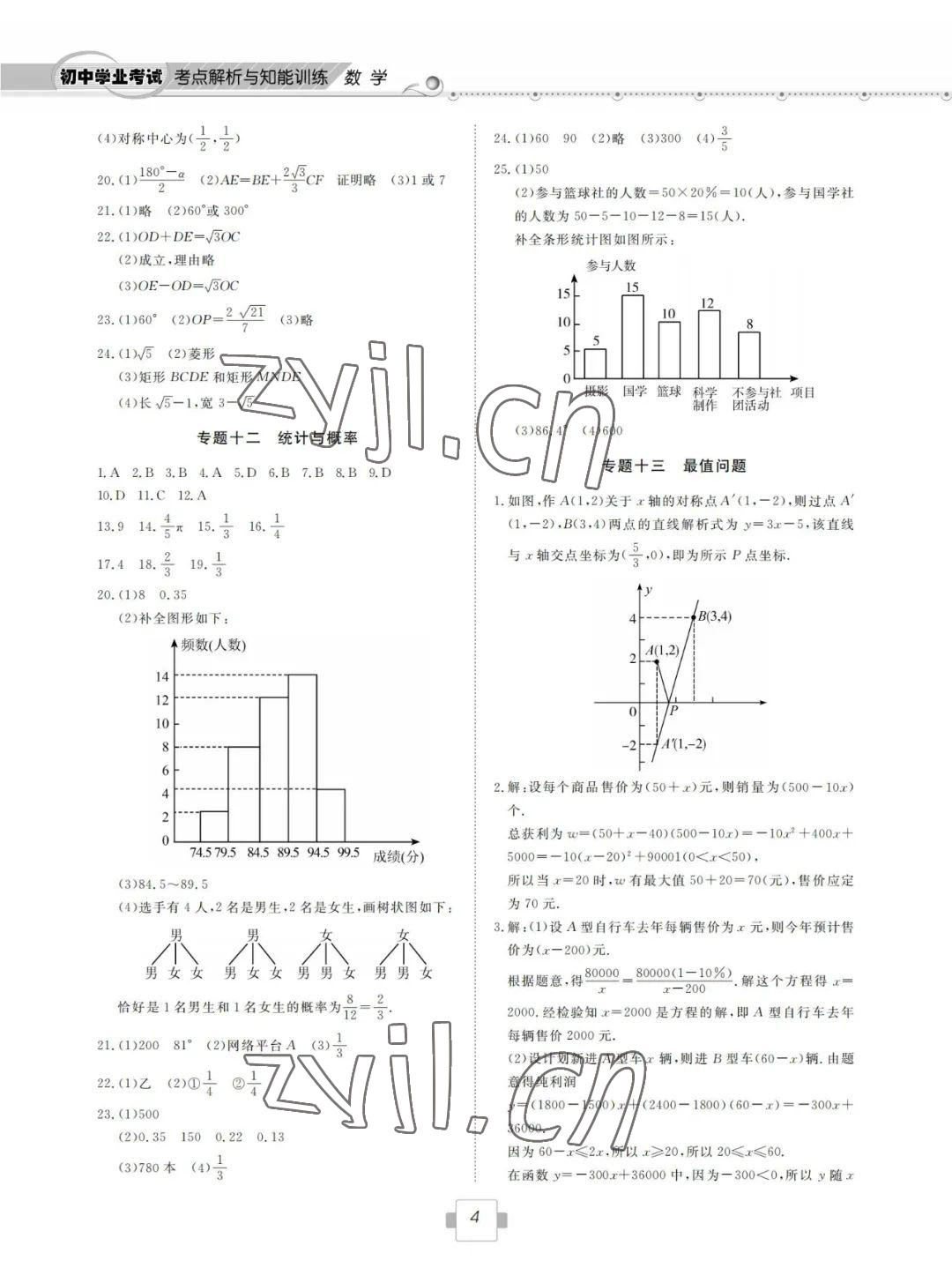 2022年初中學(xué)業(yè)考試考點(diǎn)解析與知能訓(xùn)練數(shù)學(xué) 參考答案第4頁(yè)