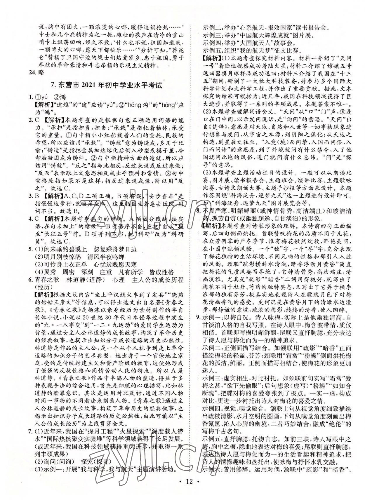 2022年正大圖書中考試題匯編語文山東專版 參考答案第12頁