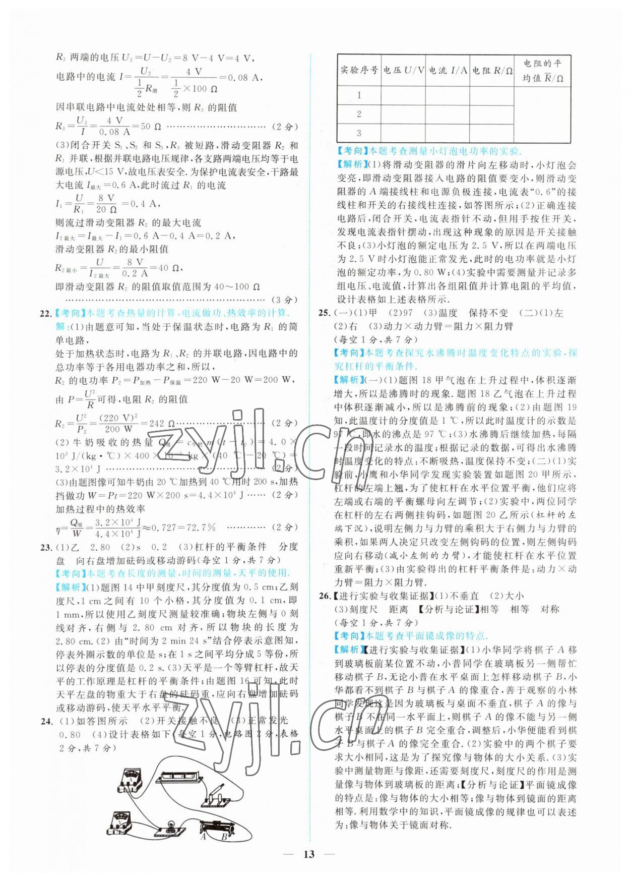 2022年中考金卷中考試題精編物理江西專版 參考答案第8頁