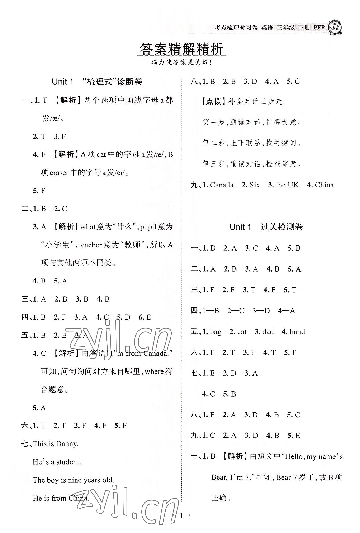 2022年王朝霞考点梳理时习卷三年级英语下册人教版 第1页