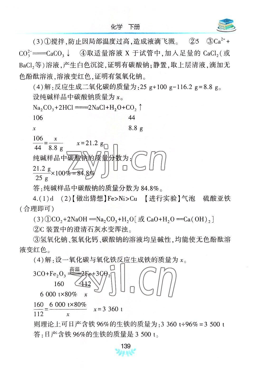 2022年河南省初中学业水平考试解析与检测化学下册 参考答案第4页