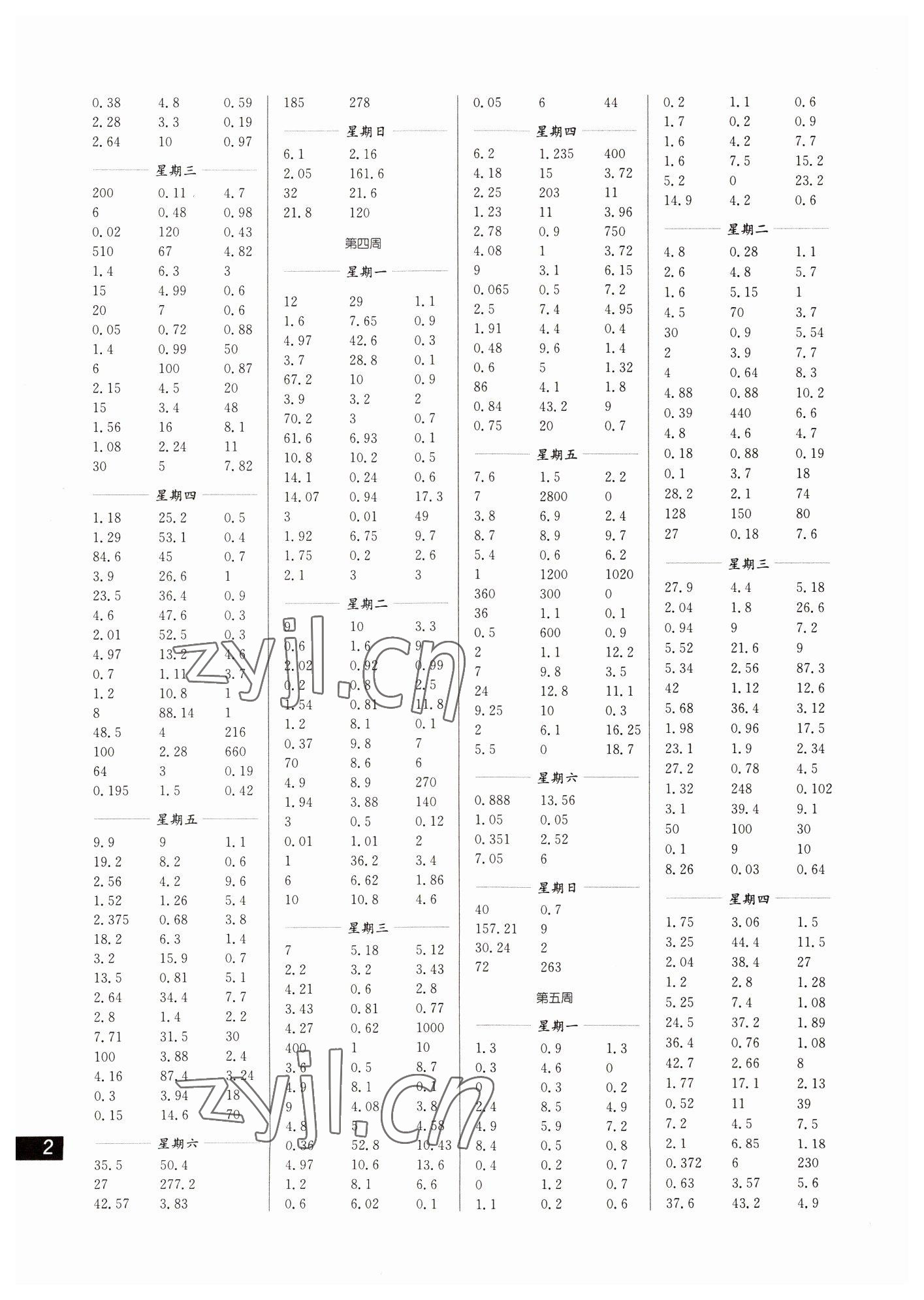 2022年口算练习册五年级下册苏教版 参考答案第2页