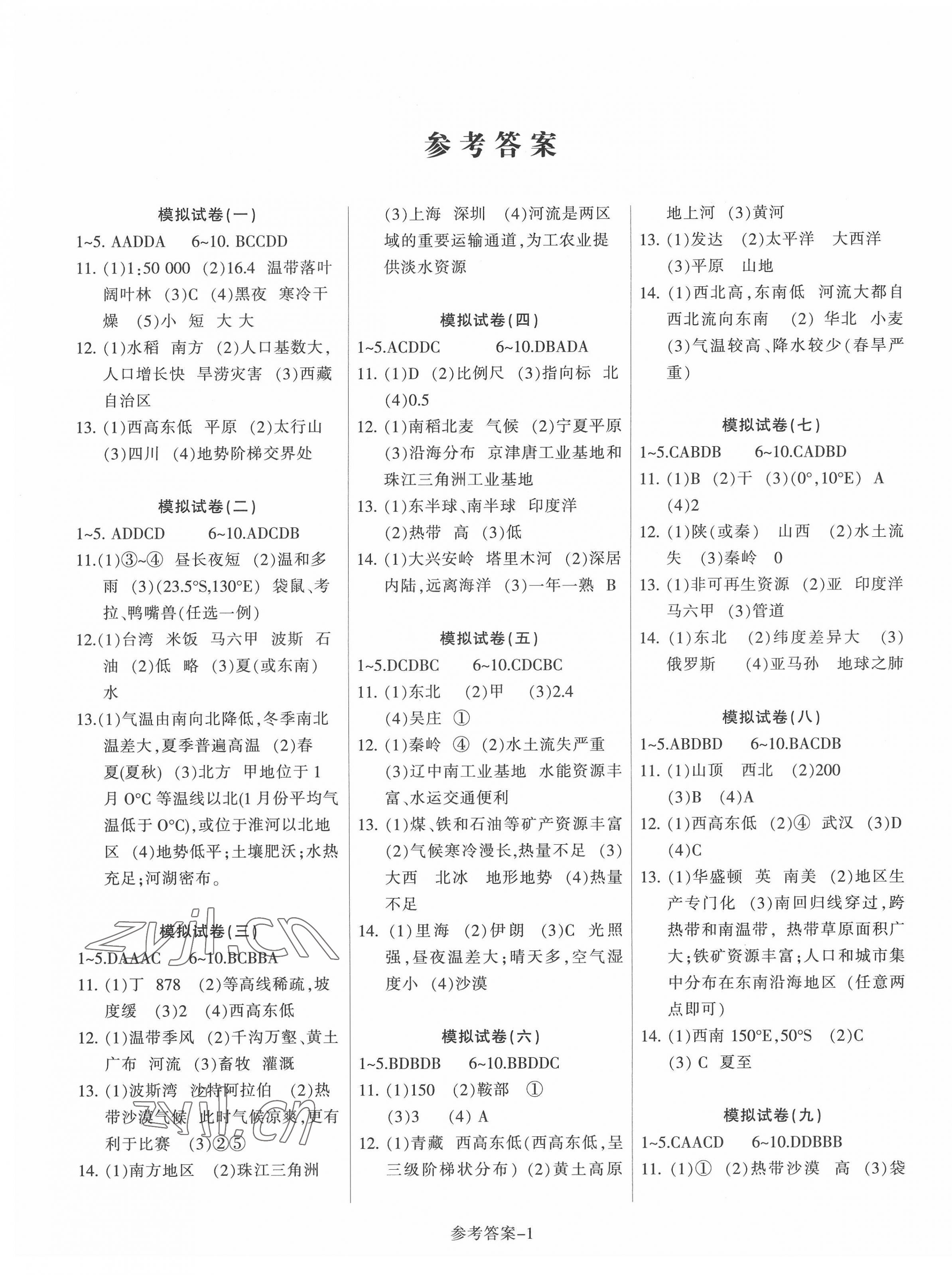 2022年冲刺中考模拟卷地理徐州专版 第1页