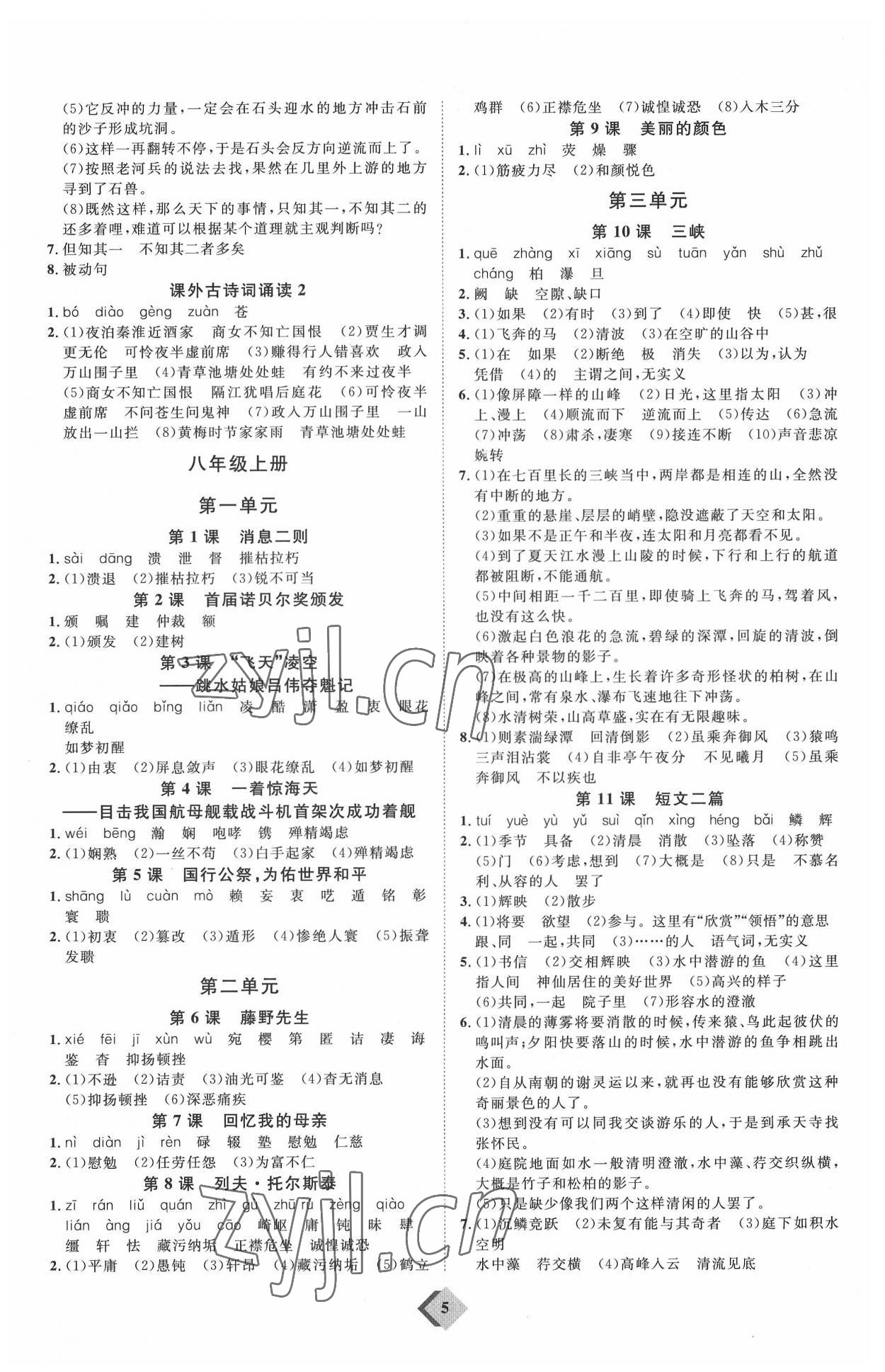 2022年优加学案赢在中考语文潍坊专版 参考答案第5页