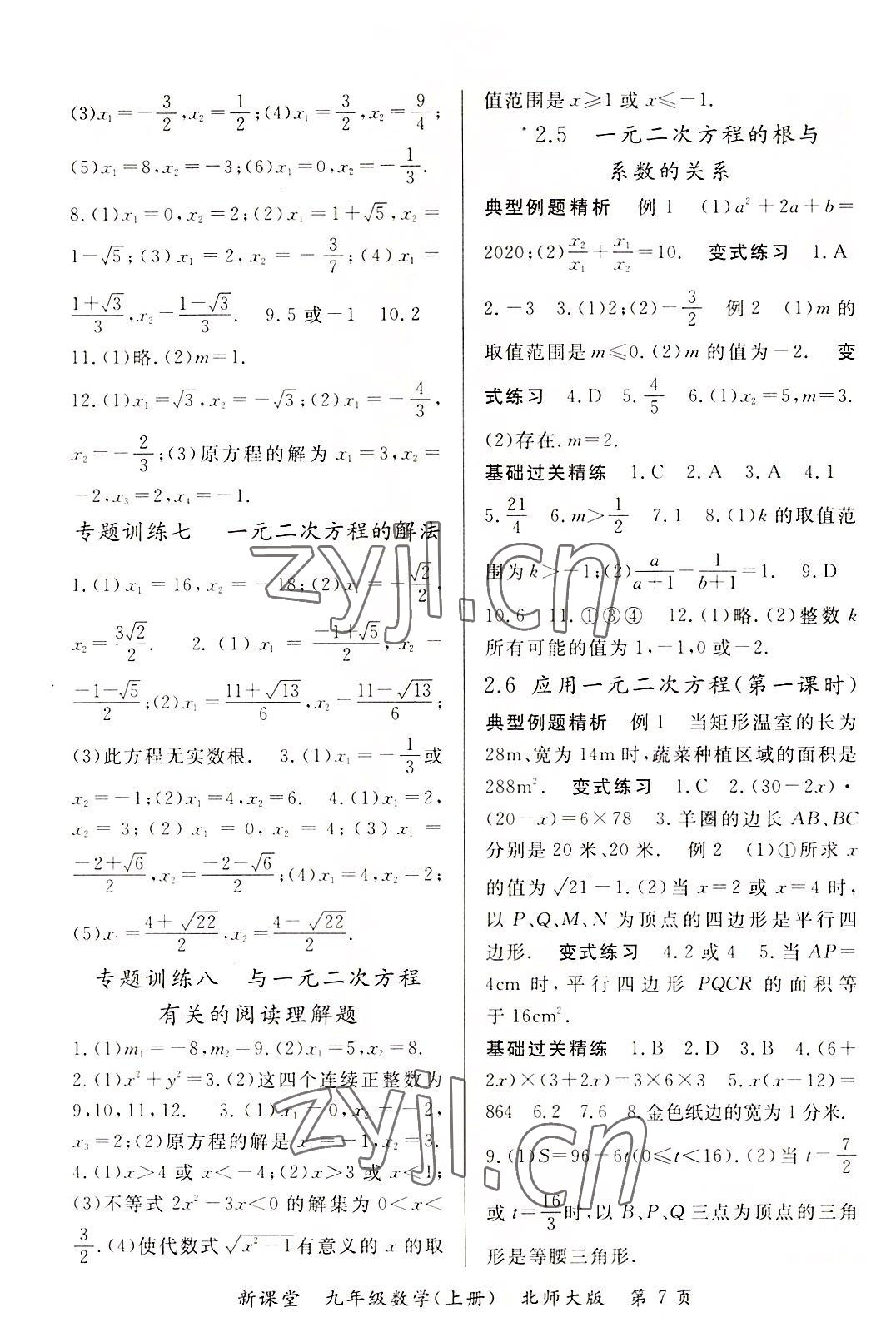 2022年啟航新課堂九年級數(shù)學(xué)上冊北師大版 參考答案第7頁