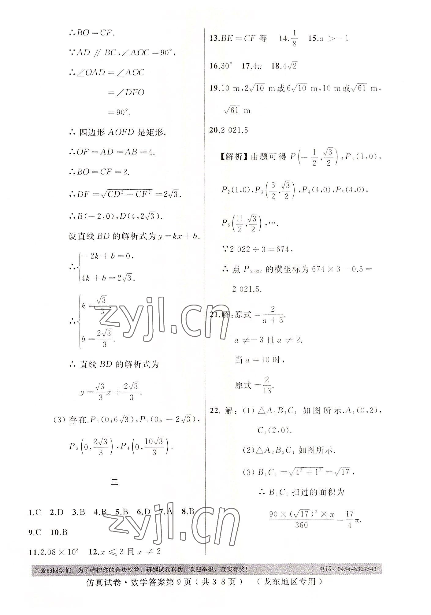 2022年仿真试卷中考数学龙东专版 第9页