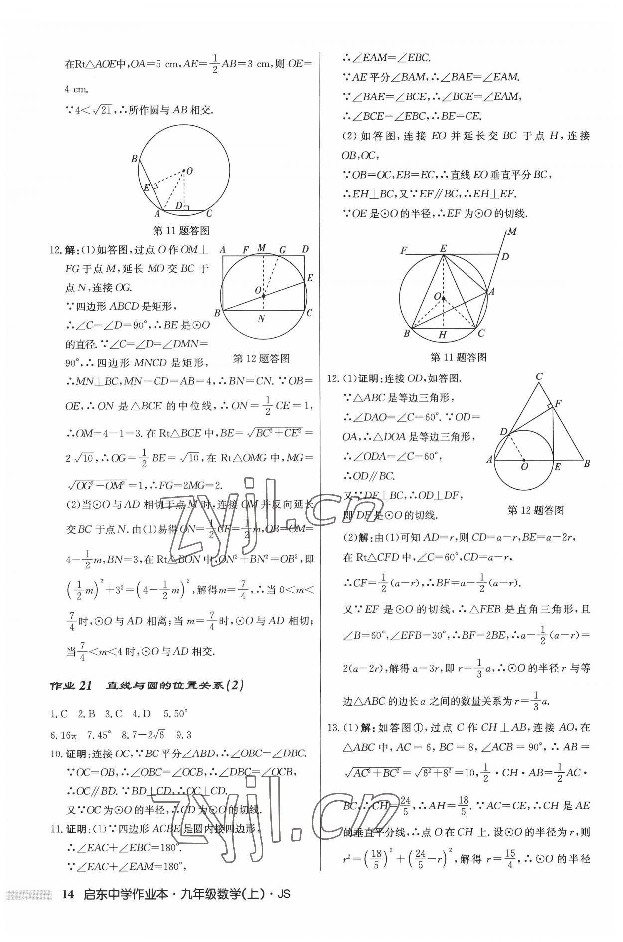 2022年啟東中學作業(yè)本九年級數(shù)學上冊江蘇版 參考答案第14頁