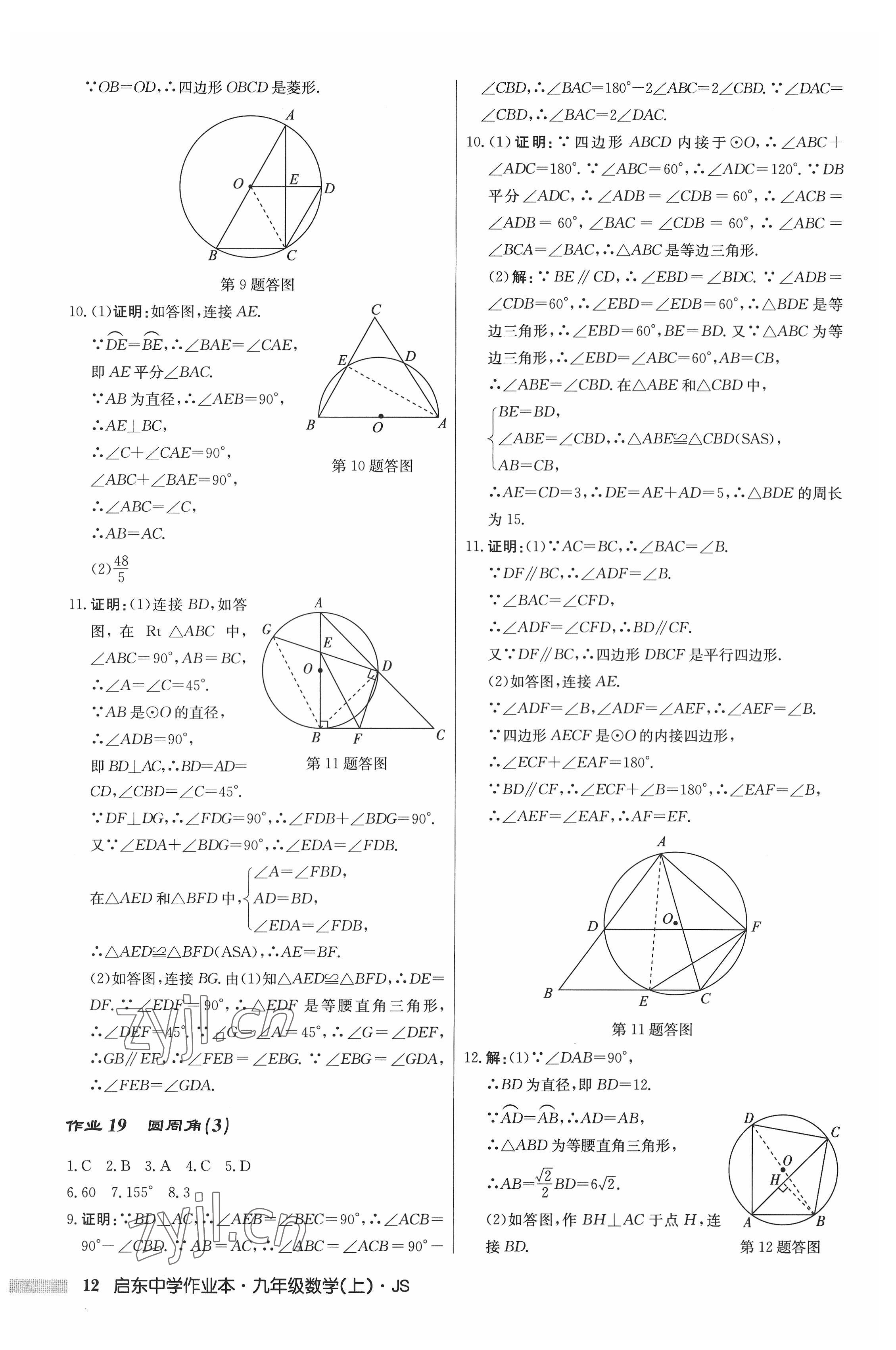 2022年啟東中學(xué)作業(yè)本九年級數(shù)學(xué)上冊江蘇版 參考答案第12頁