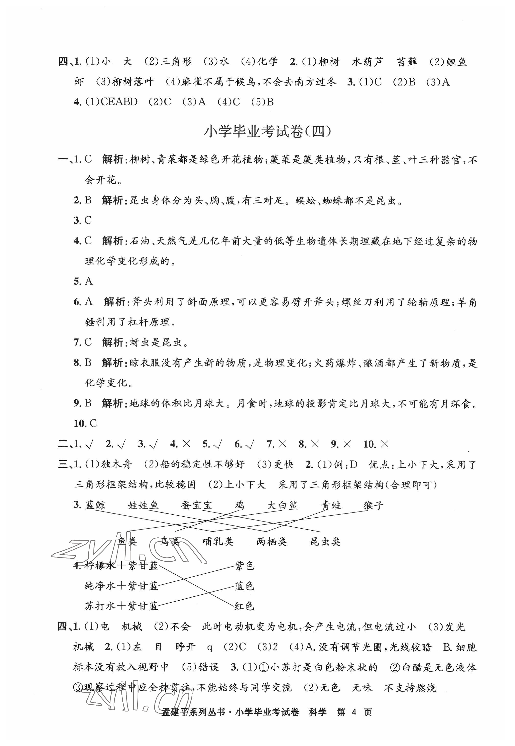 2022年孟建平小学毕业考试卷科学 第4页