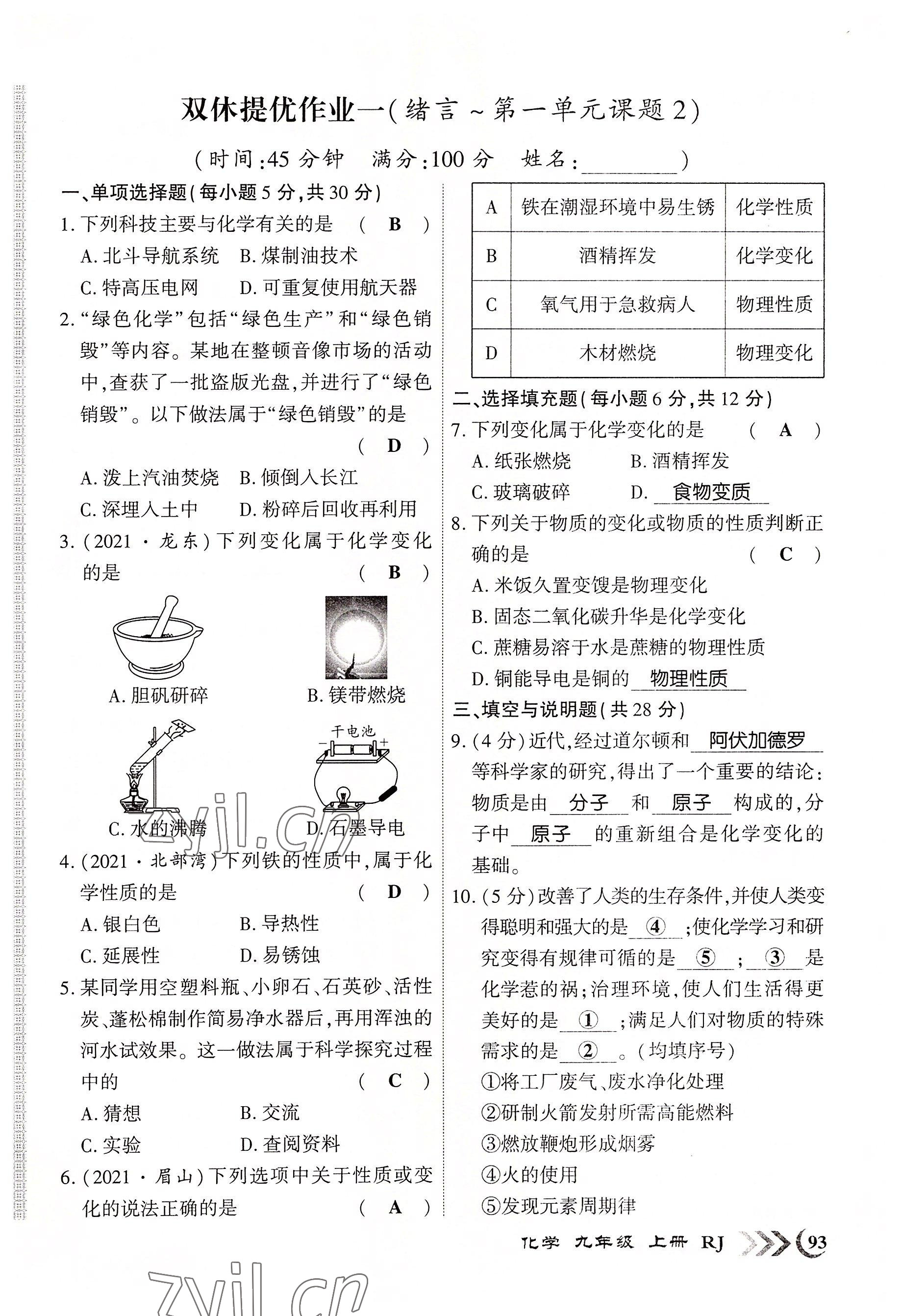 2022年暢優(yōu)新課堂九年級(jí)化學(xué)上冊(cè)人教版江西專版 第1頁(yè)