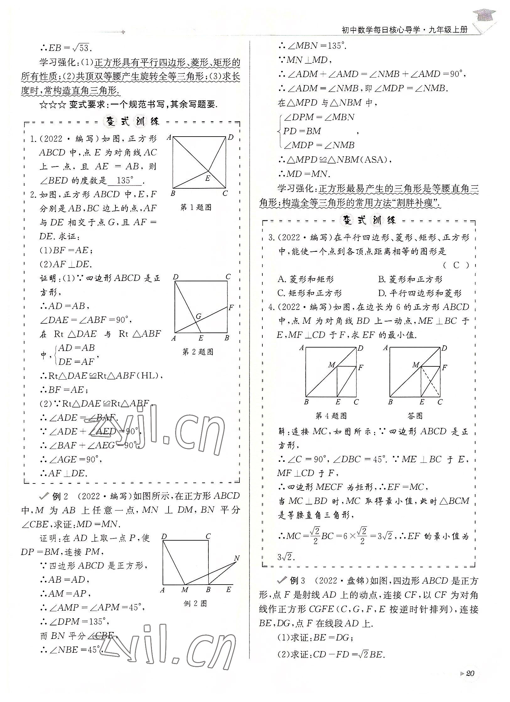 2022年每日核心导学九年级数学上册北师大版 参考答案第20页