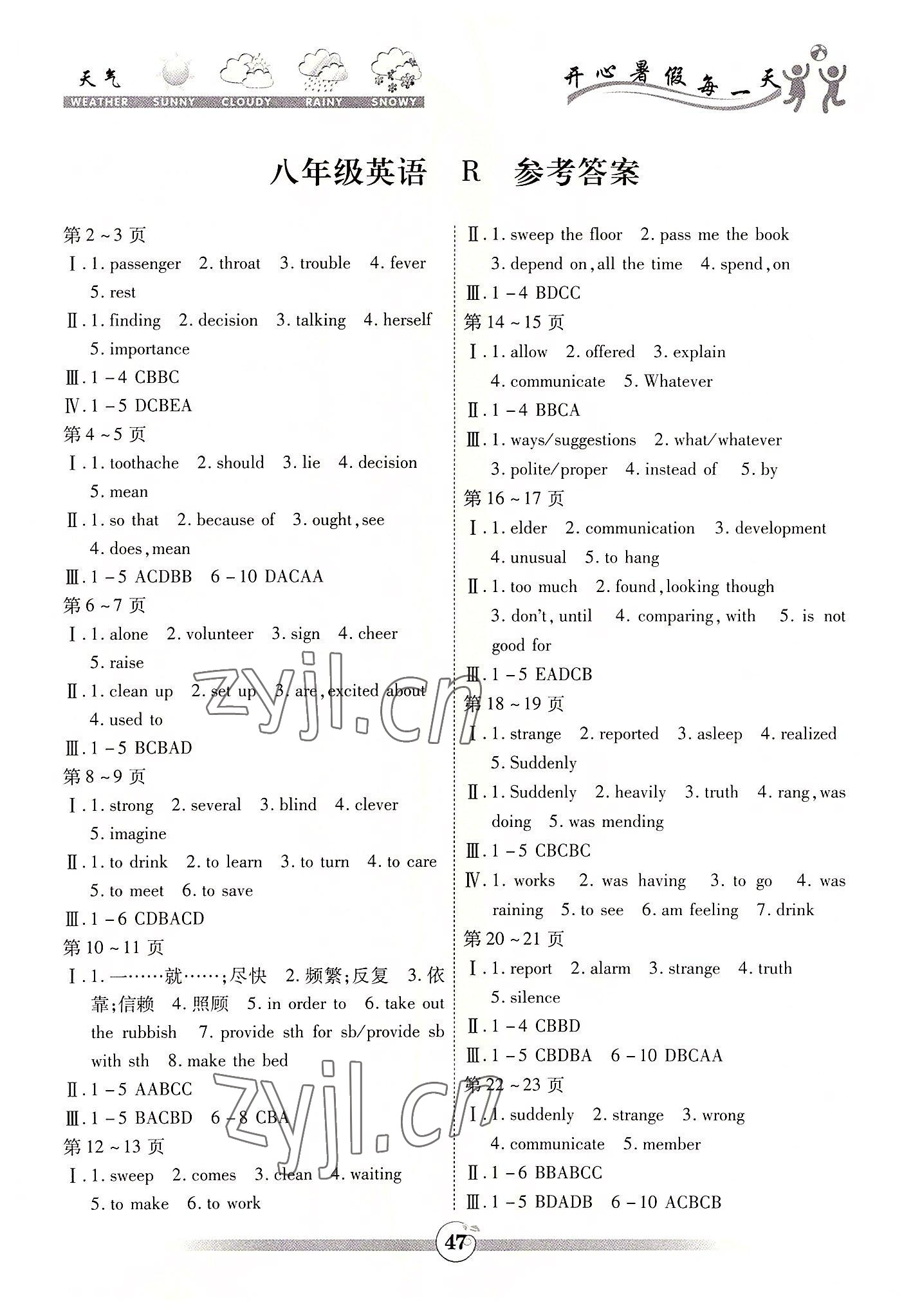 2022年智趣暑假作业云南科技出版社八年级英语
人教版 参考答案第1页