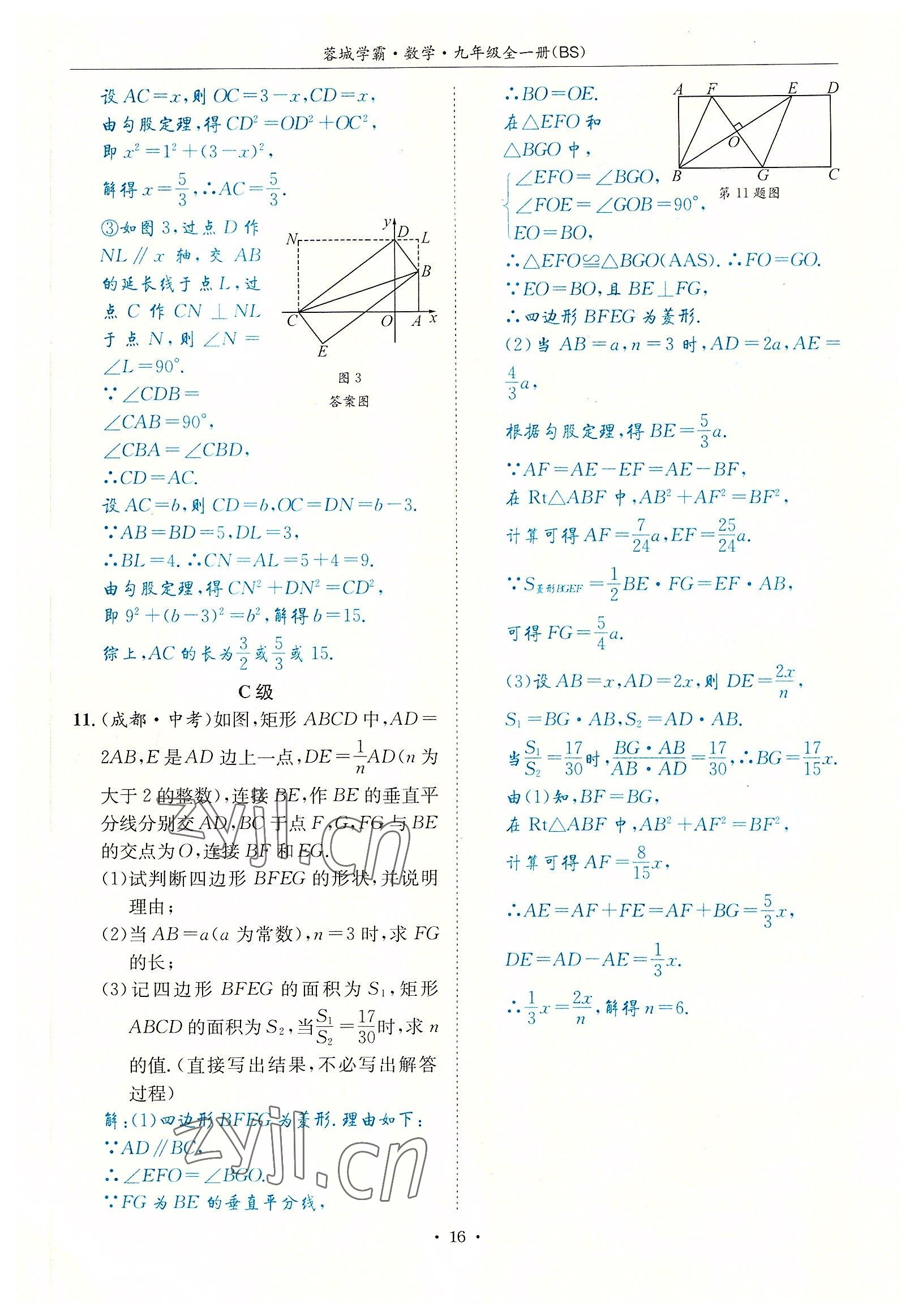 2022年蓉城学霸九年级数学全一册北师大版 参考答案第16页
