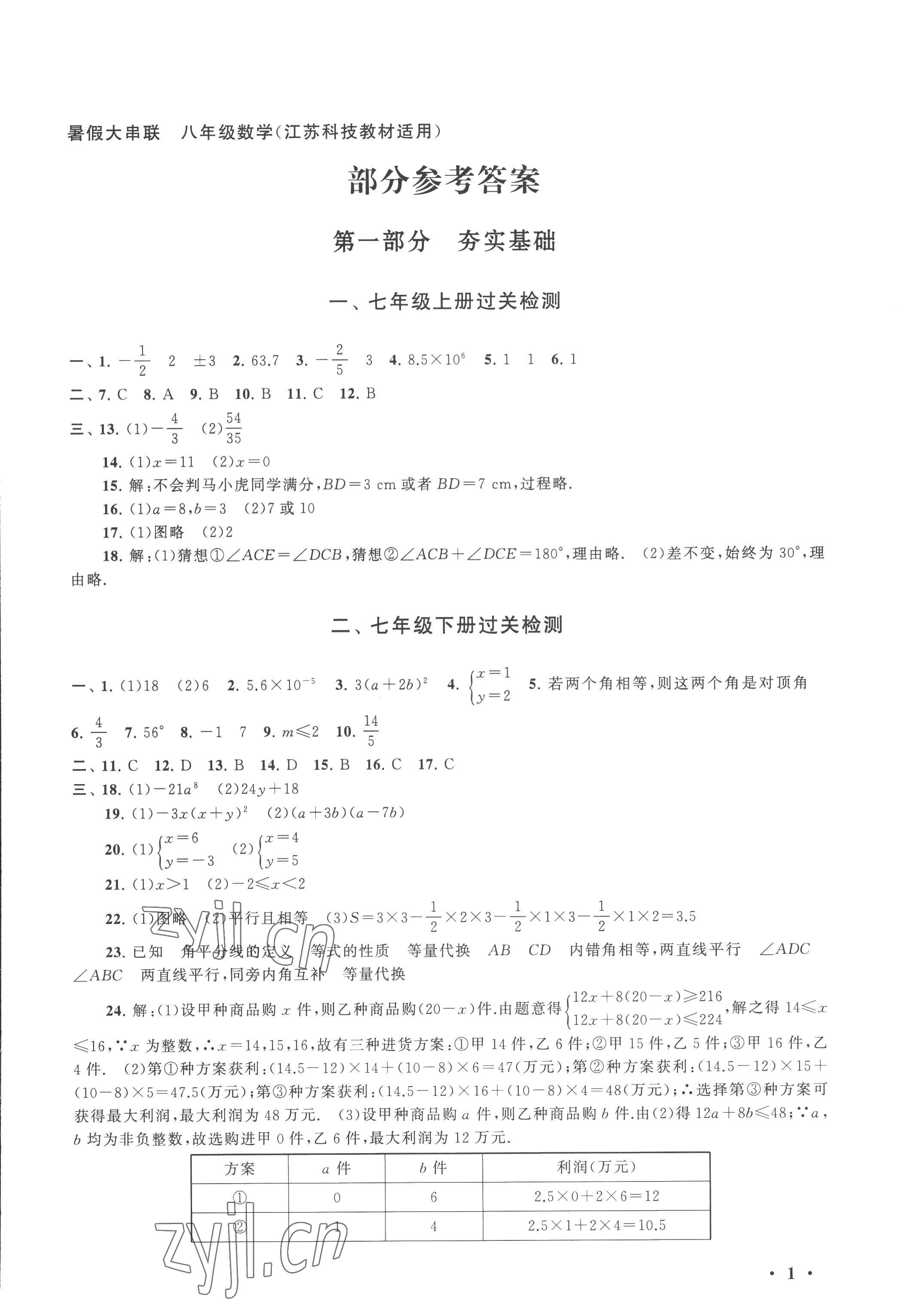 2022年暑假大串联八年级数学苏科版 第1页