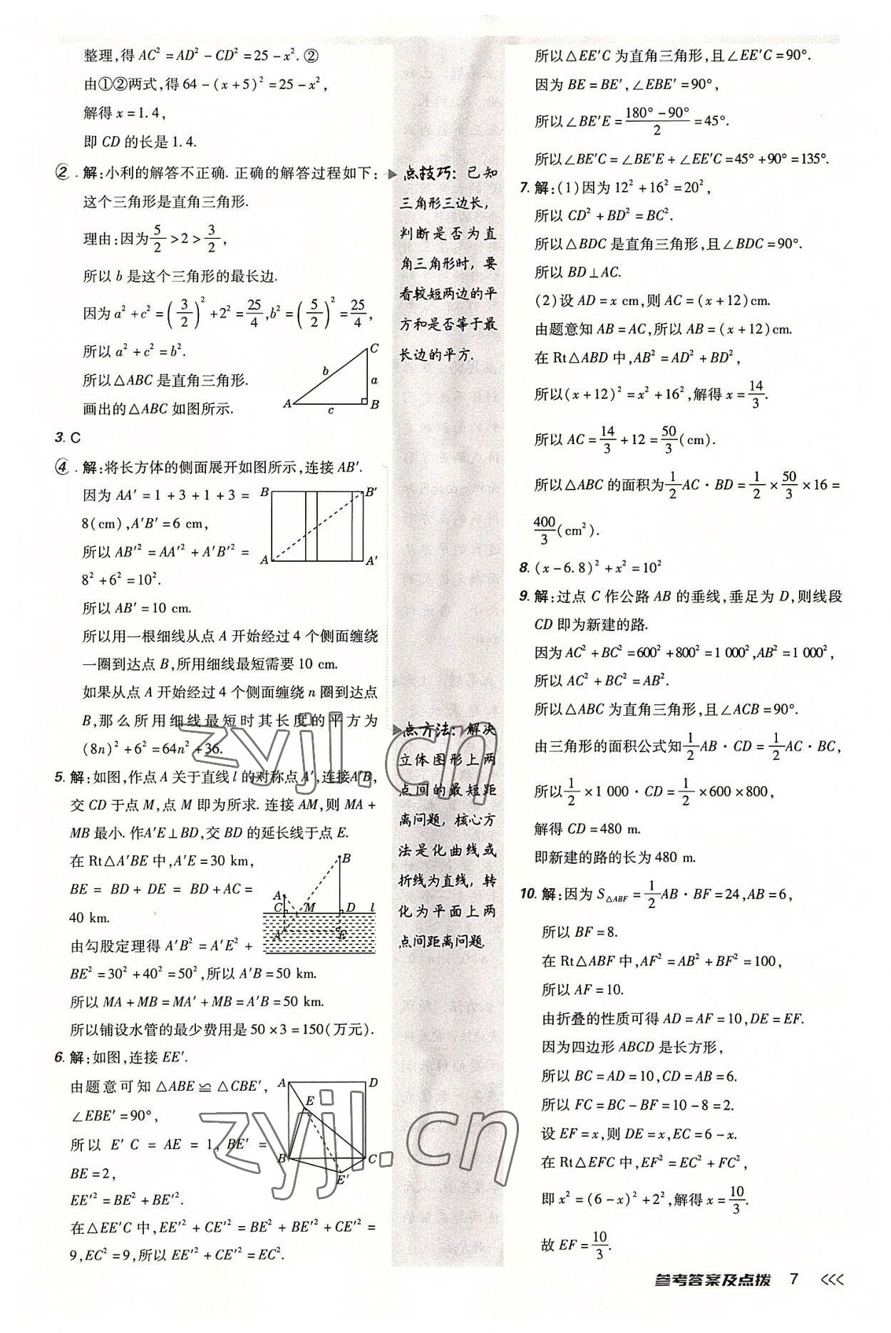 2022年點撥訓(xùn)練八年級數(shù)學(xué)上冊北師大版 參考答案第6頁