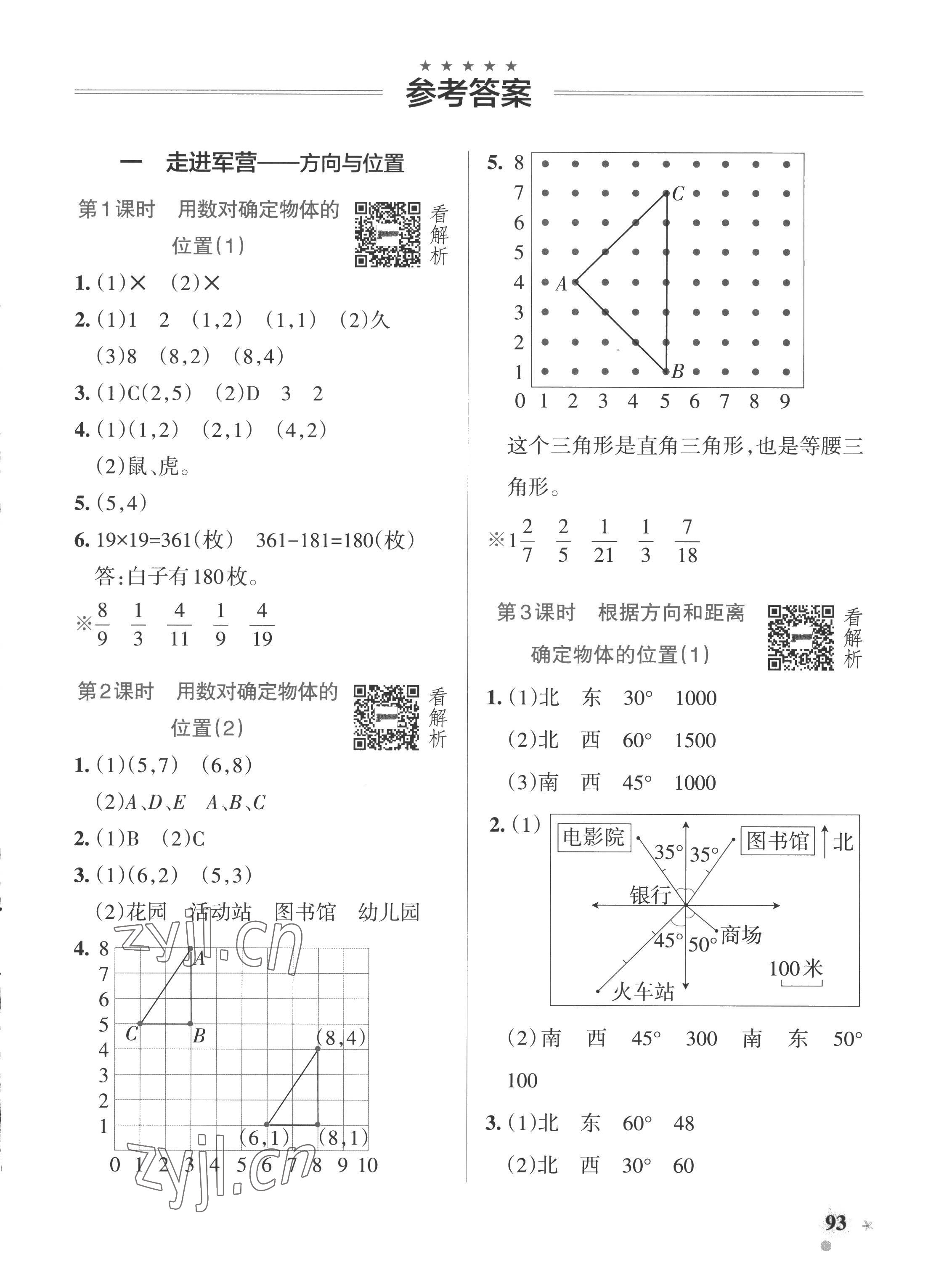 2022年小學學霸作業(yè)本五年級數(shù)學上冊青島版五四制 參考答案第1頁