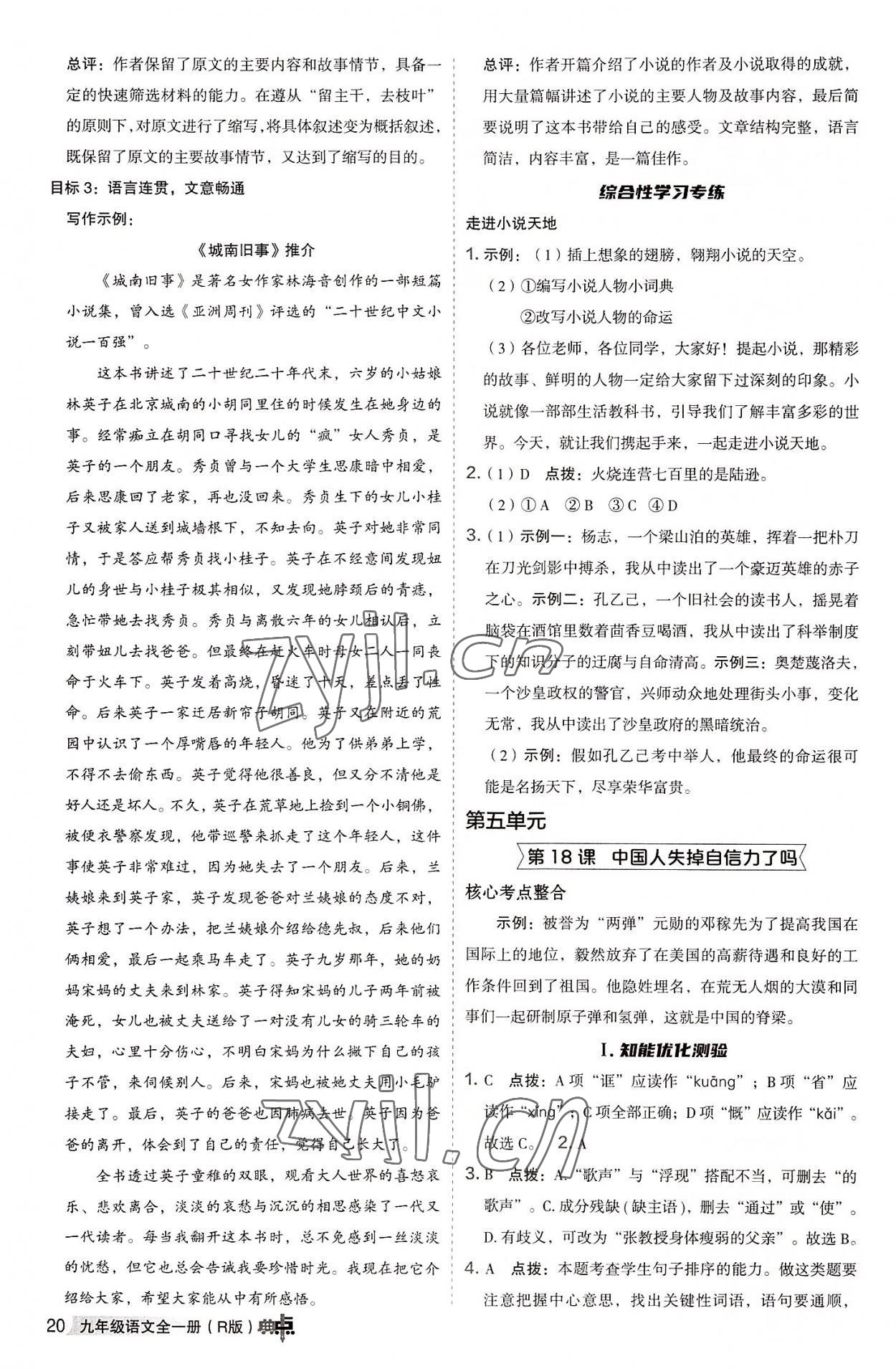 2022年综合应用创新题典中点九年级语文全一册人教版 参考答案第19页