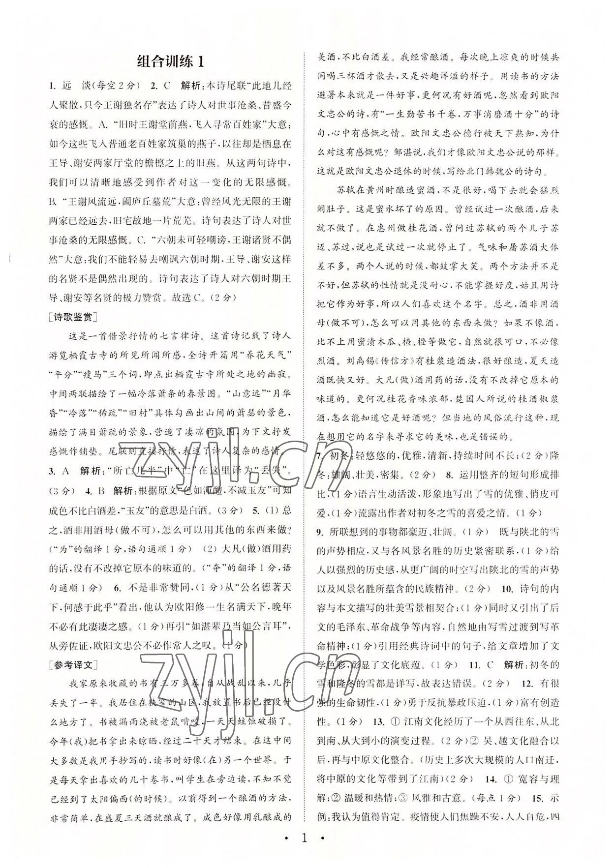 2022年通城学典初中语文阅读组合训练九年级苏州专版 第1页
